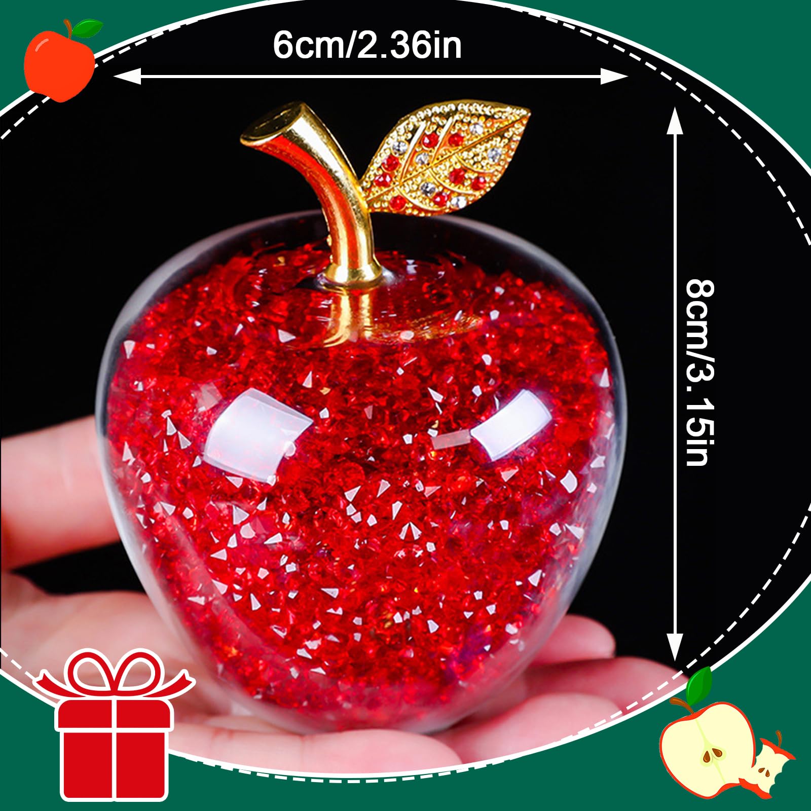 Figurine de Pommes en Cristal, Presse-Papier, décoration Artisanale, Ornement de Dessus de Table, Statue de Fruits à Collectionner, décoration de Maison (A-3 pièces)