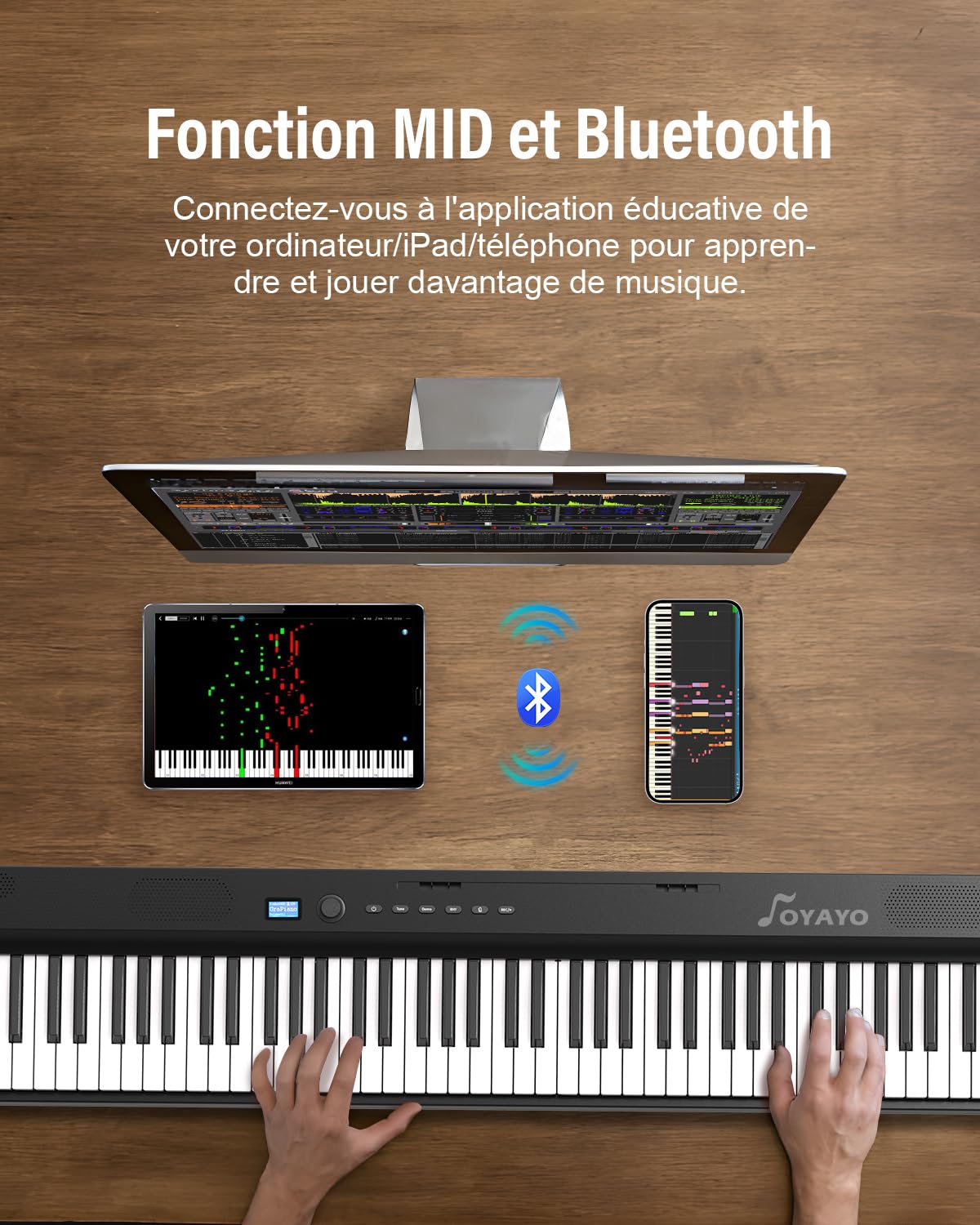 Piano pliable amélioré 88 touches, clavier semi-lesté pleine taille, prend en charge MIDI, clavier de piano pliable portable Bluetooth avec pédale de sustain et sac de piano, pupitre