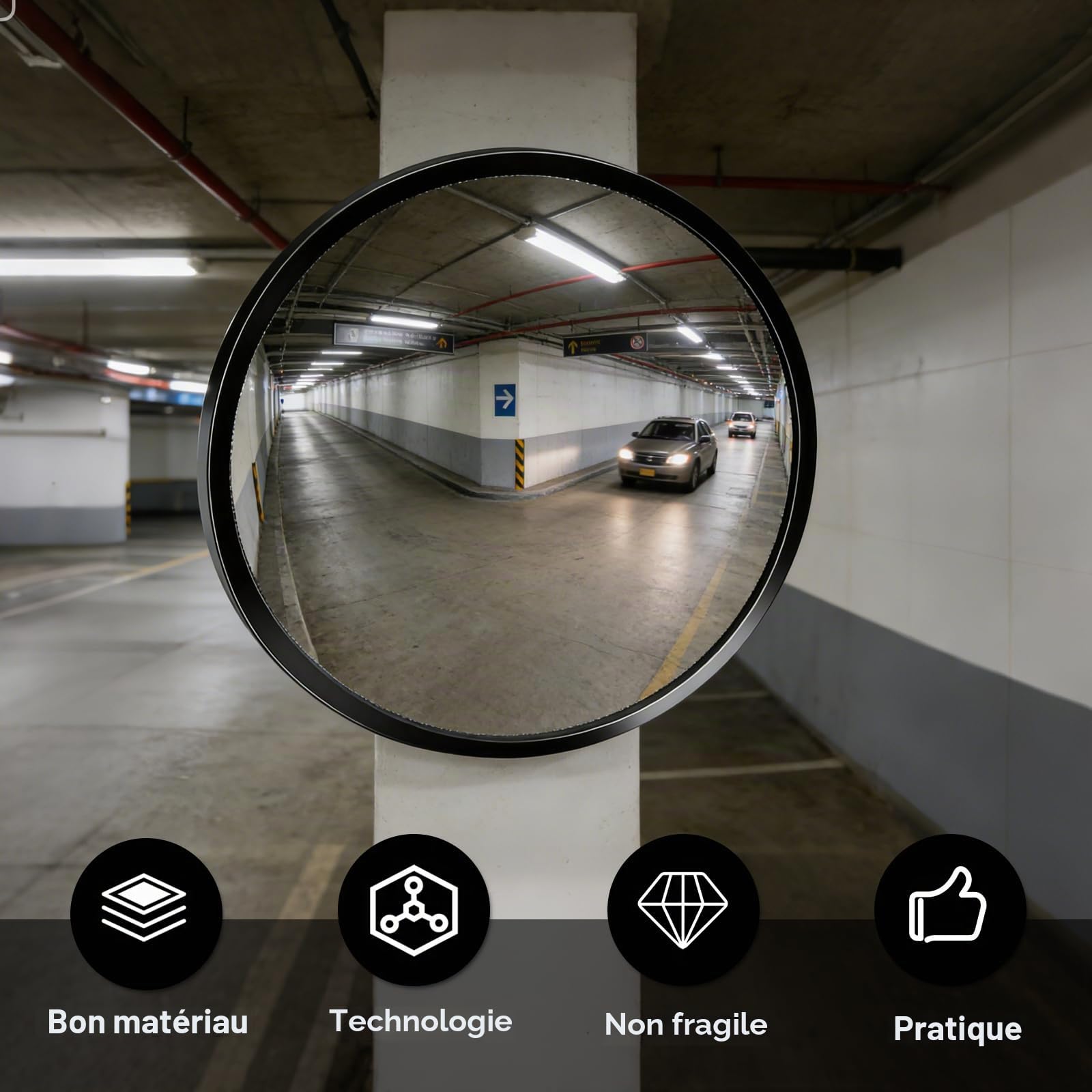 Ø30cm Miroir de circulation convexe de Surveillance, Acrylique Miroir Routier Sortie Garage Exterieur de rue Interieur pour Stationnement, Circulation Grand Angle pour la Sécurité, noire