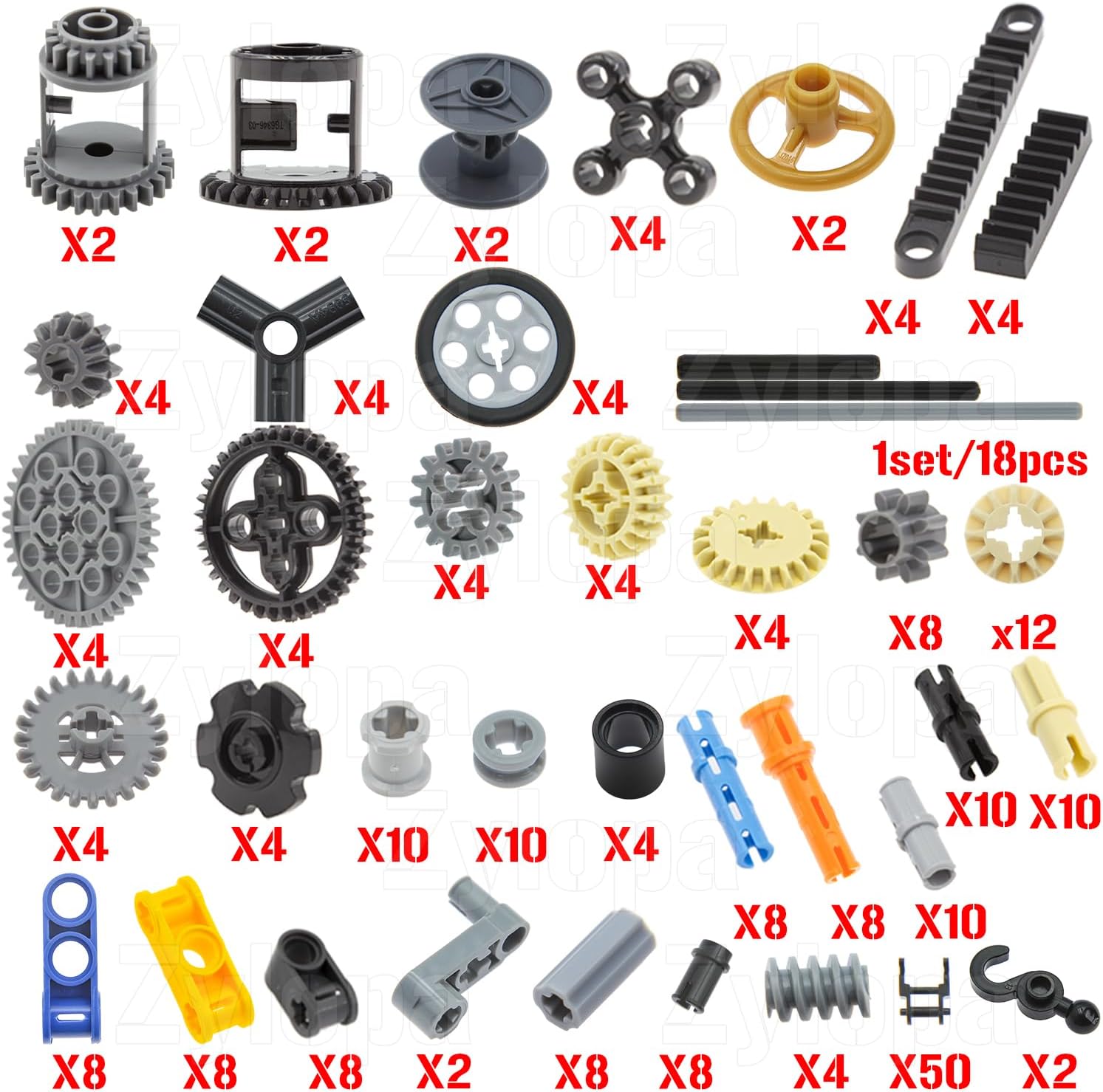 270pcs Technical-Gear Set Technic-Parts Gears-Chain-Links-Pins Axles-Differential Compatible with Major Brands Pieces(RandomColor)