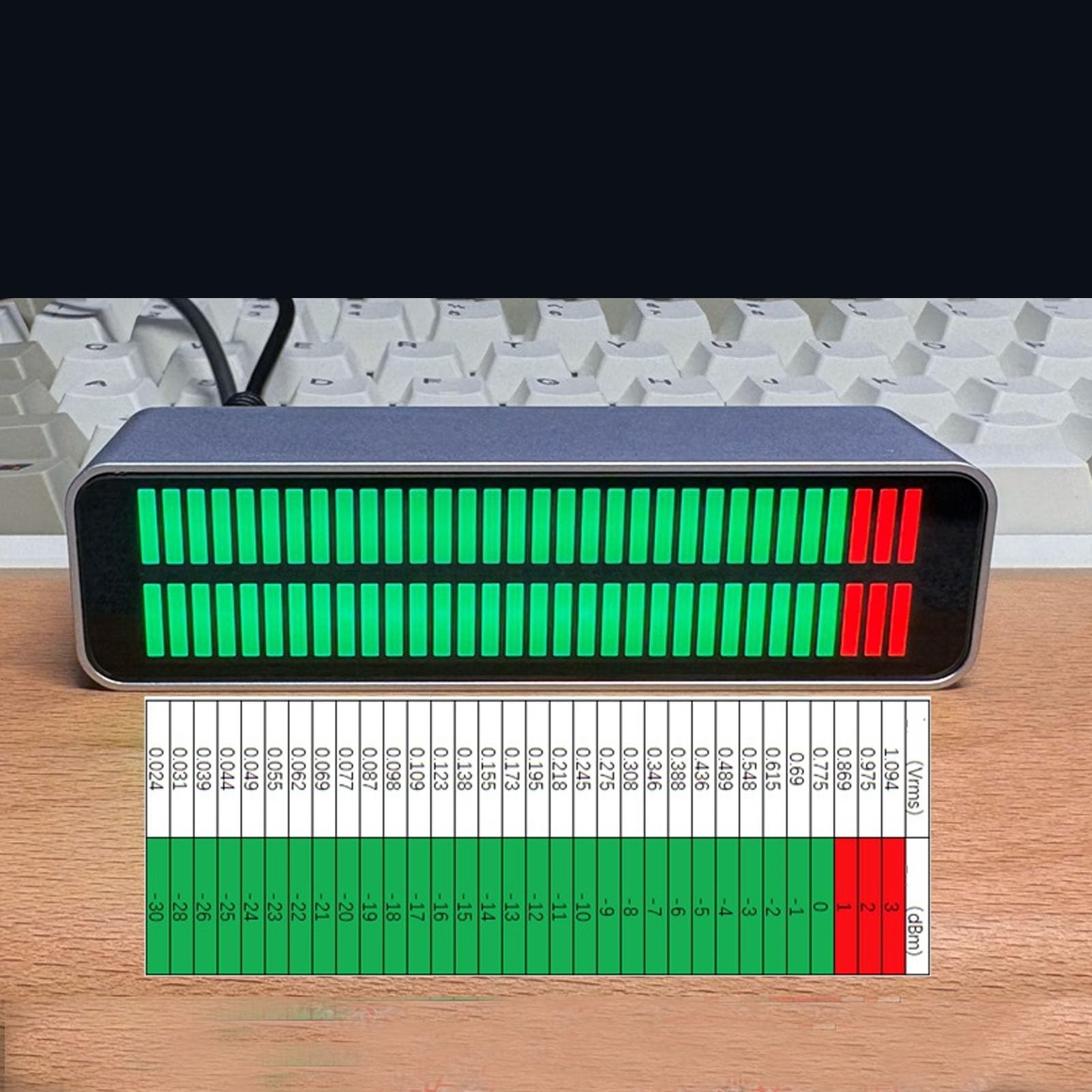 Bewinner Aktywowany dźwiękiem pasek świetlny z rytmem muzyki, dwukanałowy miernik VU, wskaźnik poziomu stereo z trybem AGC, aluminiowy wizualizator widma audio LED do komputer