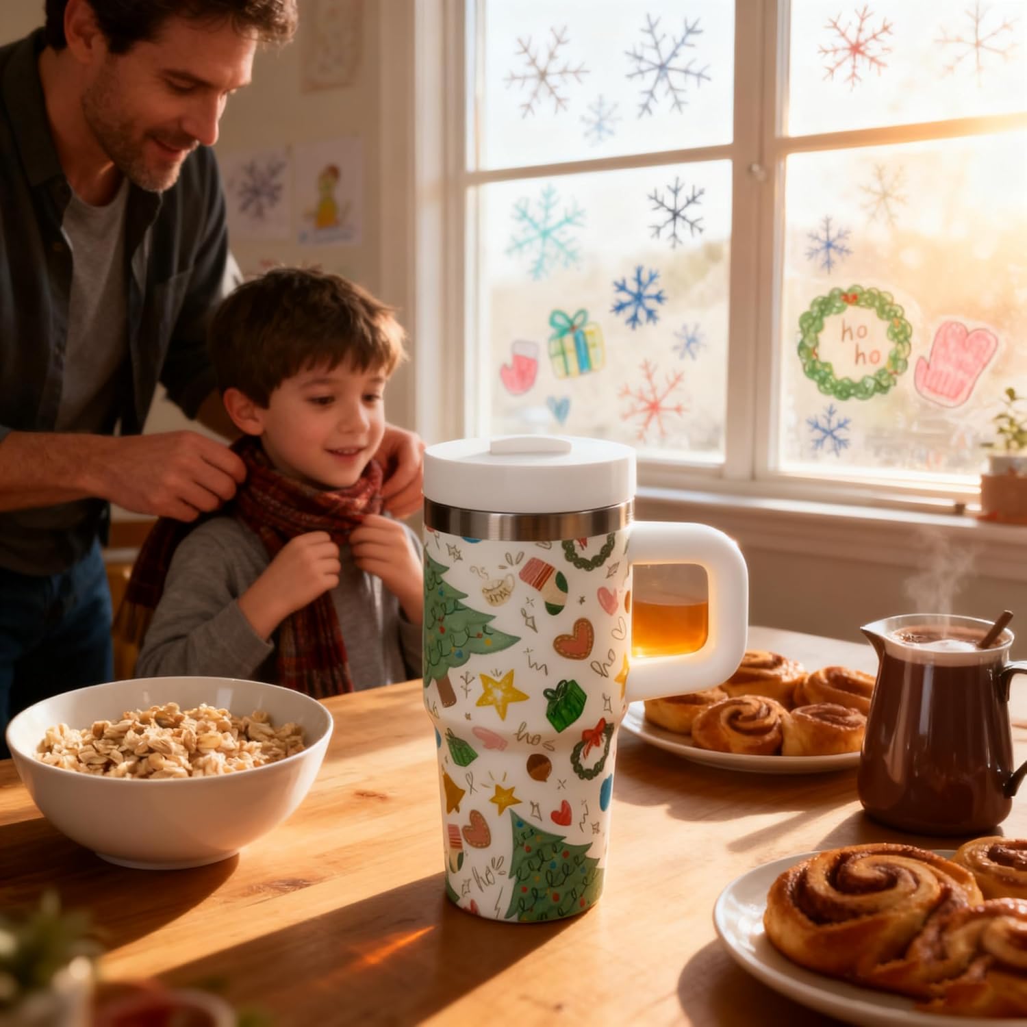 14oz/410ml Christmas Tumbler with Llid, Tumbler with Handle and Straw for gifts insulated cup - Christmas treeA - Image 7