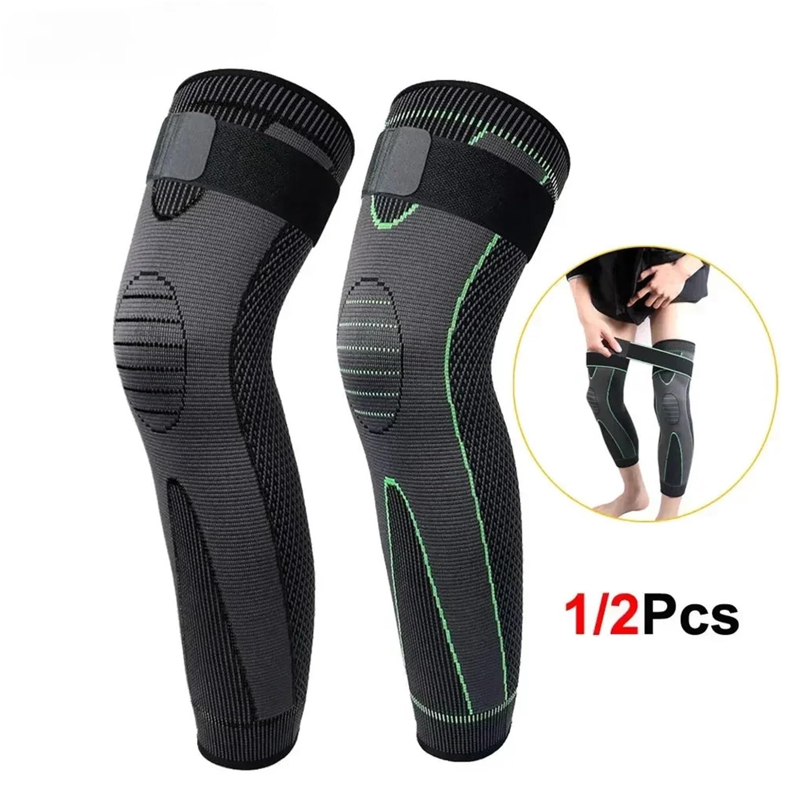Funda De CompresióN Pierna Completa Manga de compresión pierna completa for hombre y mujer, con correa, manga larga for correr, baloncesto, fútbol, ​​ciclismo, 1/2 Uds(Black-2Pcs,XXL)