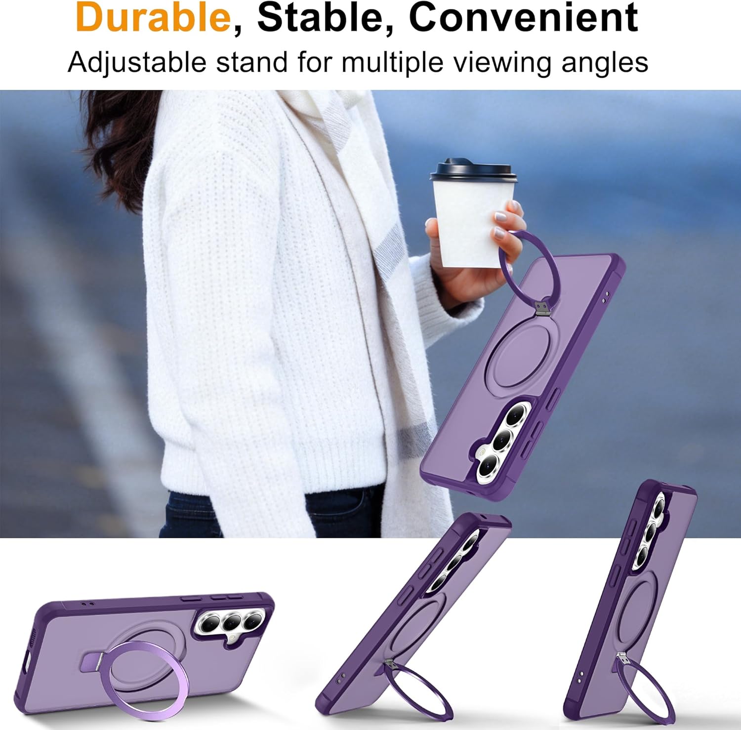 Magnetic Stand for Samsung Galaxy S26 Case [Military Grade Drop Protection] with Kickstand, Matte Translucent Slim Case for S26 6.3", Purple