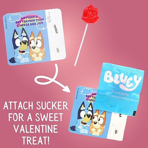 Miniatura 6 de Bluey - Kit de intercambio de San Valentín para aula, 24 tarjetas y ventosas de fresa envueltas individualmente incluidas, recuerdos de fiesta de