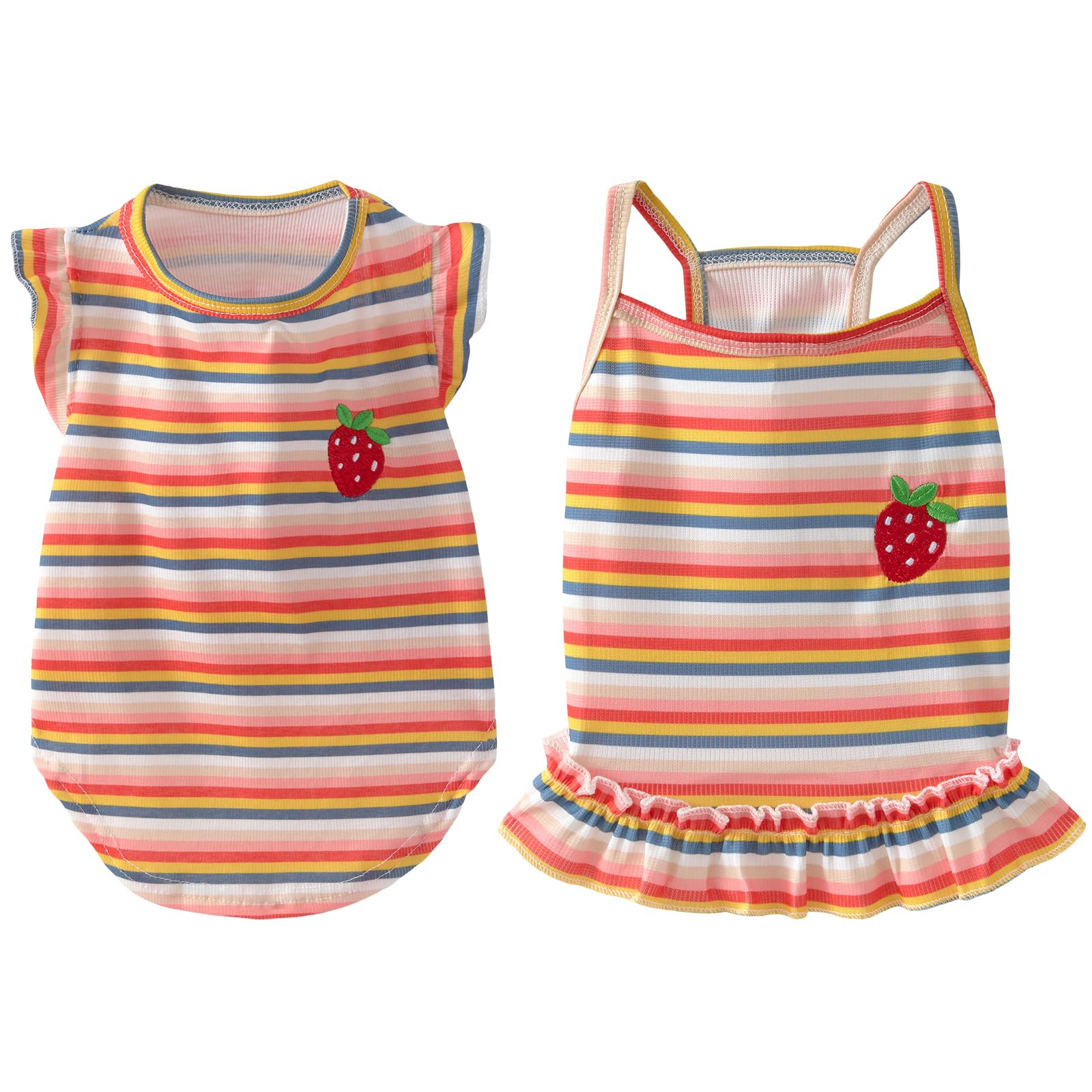 Sisa Chaska Dog Dress Clothes Puppy Birthday Outfit Pet T-Shirt Cut Rainbow Striped Summer Skirt Dresses for Small Medium Dogs Cats