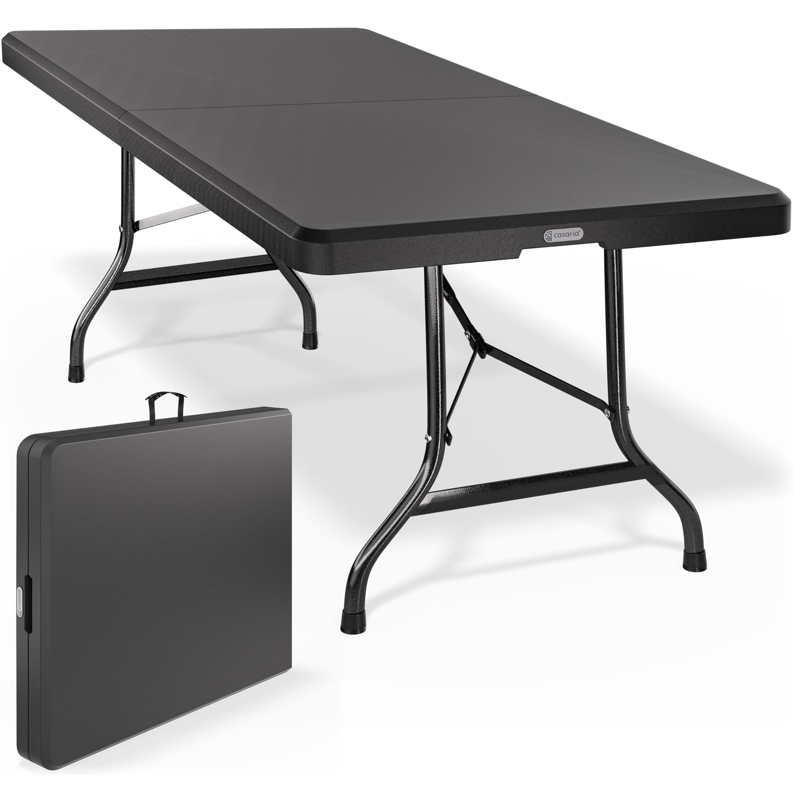 CASARIA® Mesa Plegable Camping 8 Personas Buffet Catering Asa Transporte Comedor Interior Exterior Resistente Intemperie Superficie Robusta Multiusos Jardín Terraza Fiestas Eventos 183x76cm Antracita