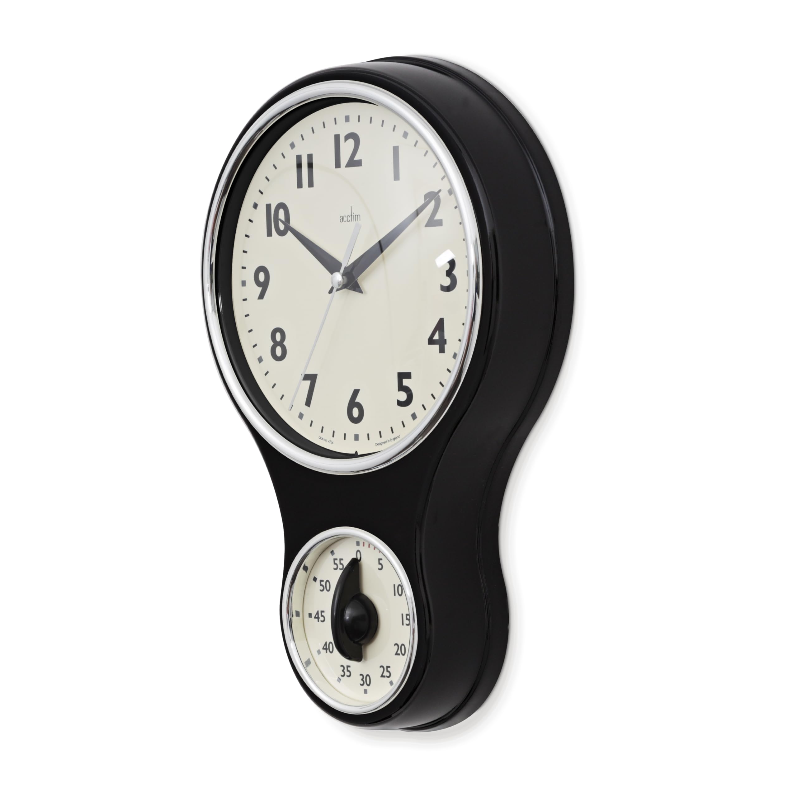 Acctim Kitchen Time Wall Clock Timer Quartz Retro Style Domed Glass Lens Black 20cm - Image 2