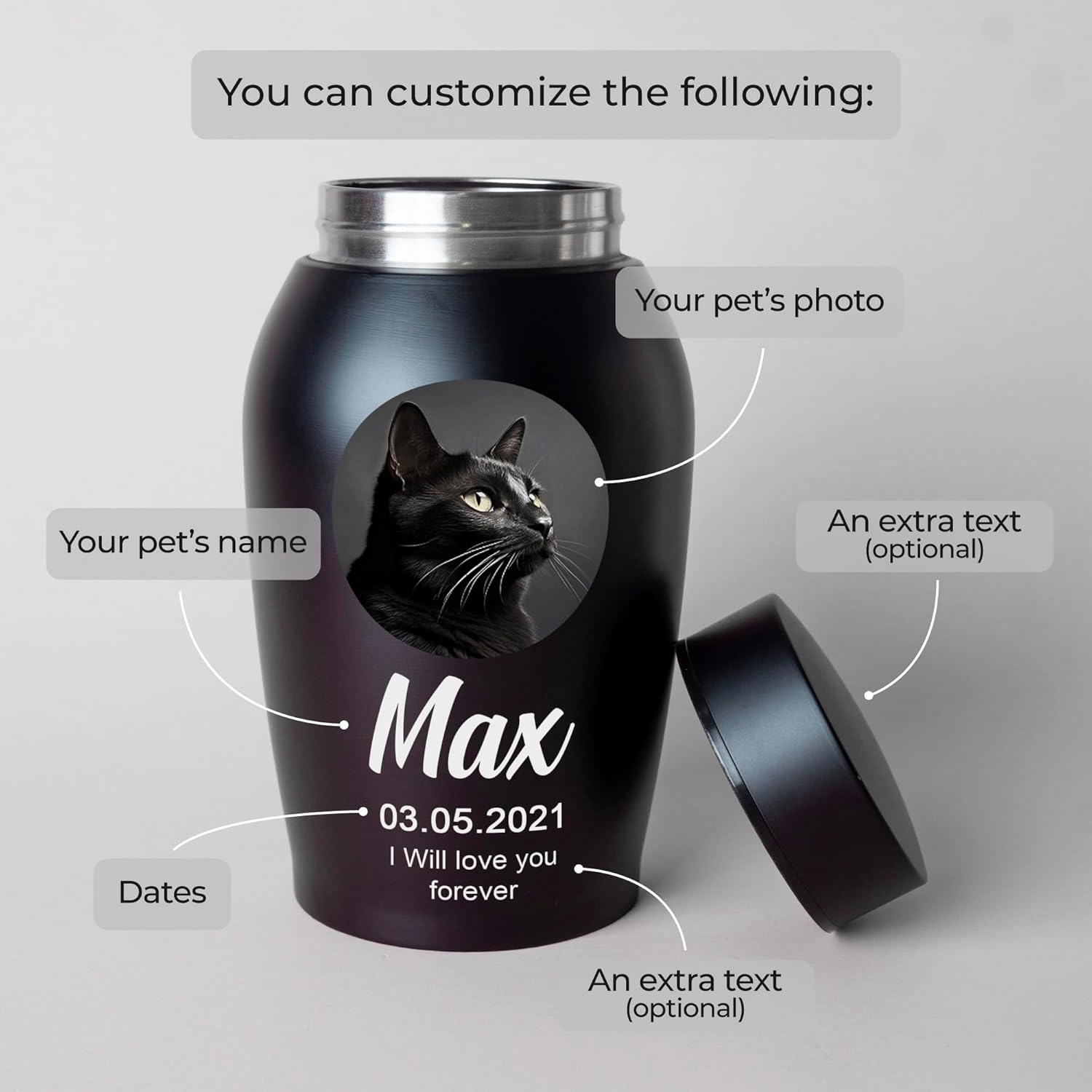 Personalized Cremation Keepsake Pet Ashes Urn Waterproof with Airtight Closure Customized Printed Vase Container Memorial Dog Cat Funeral Decorative (Pet Photo)