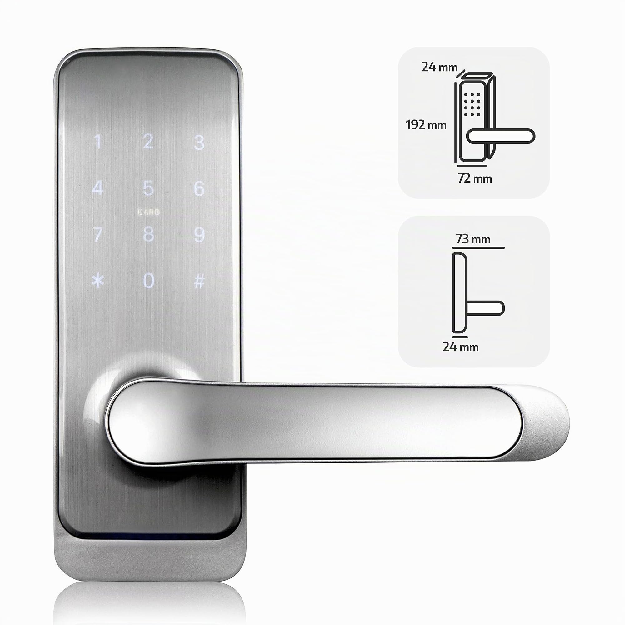 EURA ELH-51H4 Cerradura de puerta inteligente con manija Cerradura de código 13.56MHz Lector de proximidad IP65 Espaciado de cerrojo universal Plata
