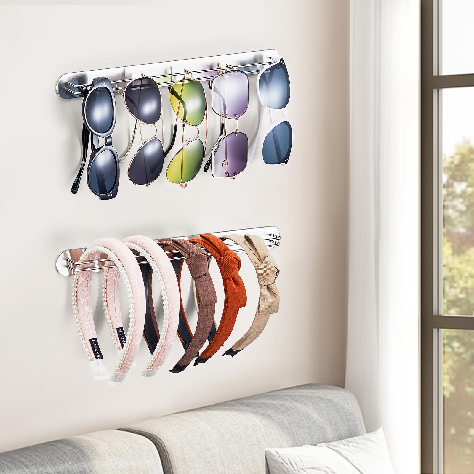 Brillenhalter Wand, Brillenständer für Mehrere Brillen, Sonnenbrillen Aufbewahrung, Selbstklebende Brillenablage, Brillenaufbewahrung, Brillenregal, Sonnenbrillenhalter Organizer (Silber, 2 Stück)