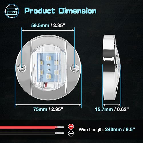 Miniatura 4 de 4 luces LED redondas de 3.15 pulgadas para barco, 18 luces LED de cortesía, luz interior de barco, luz de montaje en travesaño, IP65 impermeable,