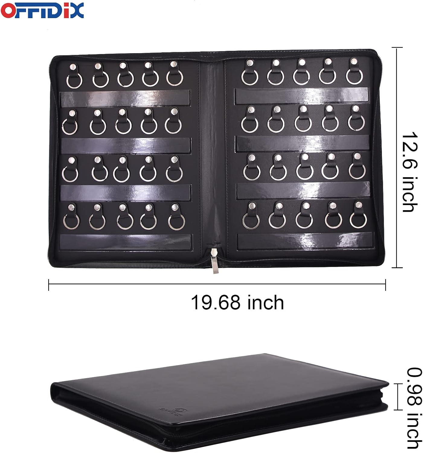 OFFIDIX Large Zippered Key Case,Leather Portable Key Cabinet, 40 Key Hooks Key Organizer,Manager & Landlord Key Holder,Suitable for Real Estate Sales,Hotel Executives, Car Service