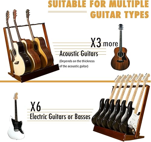 Vista 18 de Soporte para guitarra – 7 soportes de madera, diseño plegable para exhibición de guitarra clásica, acústica, eléctrica y bajo