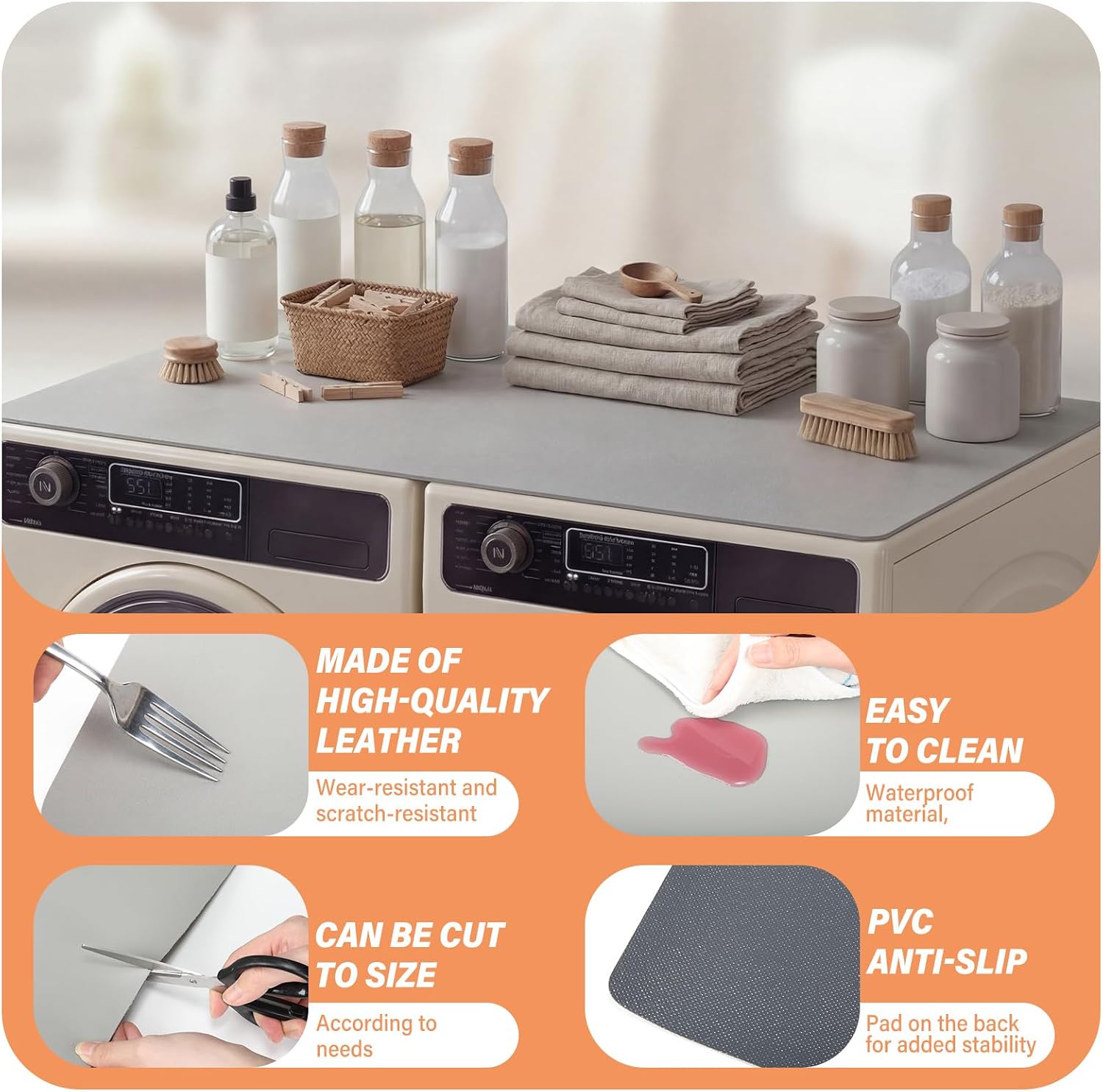 Leinuosen Washer and Dryer Covers for the Top 27" x 55" Leather Washer and Dryer Top Protector Mat Non-slip Waterproof Scratch Resistant Cuttable Countertop Protect Cover for Home Kitchen Laundry Room