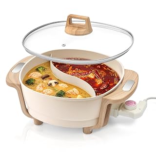 Hot Pot Electric Hot Pot with Divider, Large 6L Nonstick Dual-Sided Shabu Shabu Pot Dual-Flavor hotpot electric 1500W with Adjustable 5-Temperature Control ,Perfect for Family Dinners & Parties - Amazon product rated Grade A