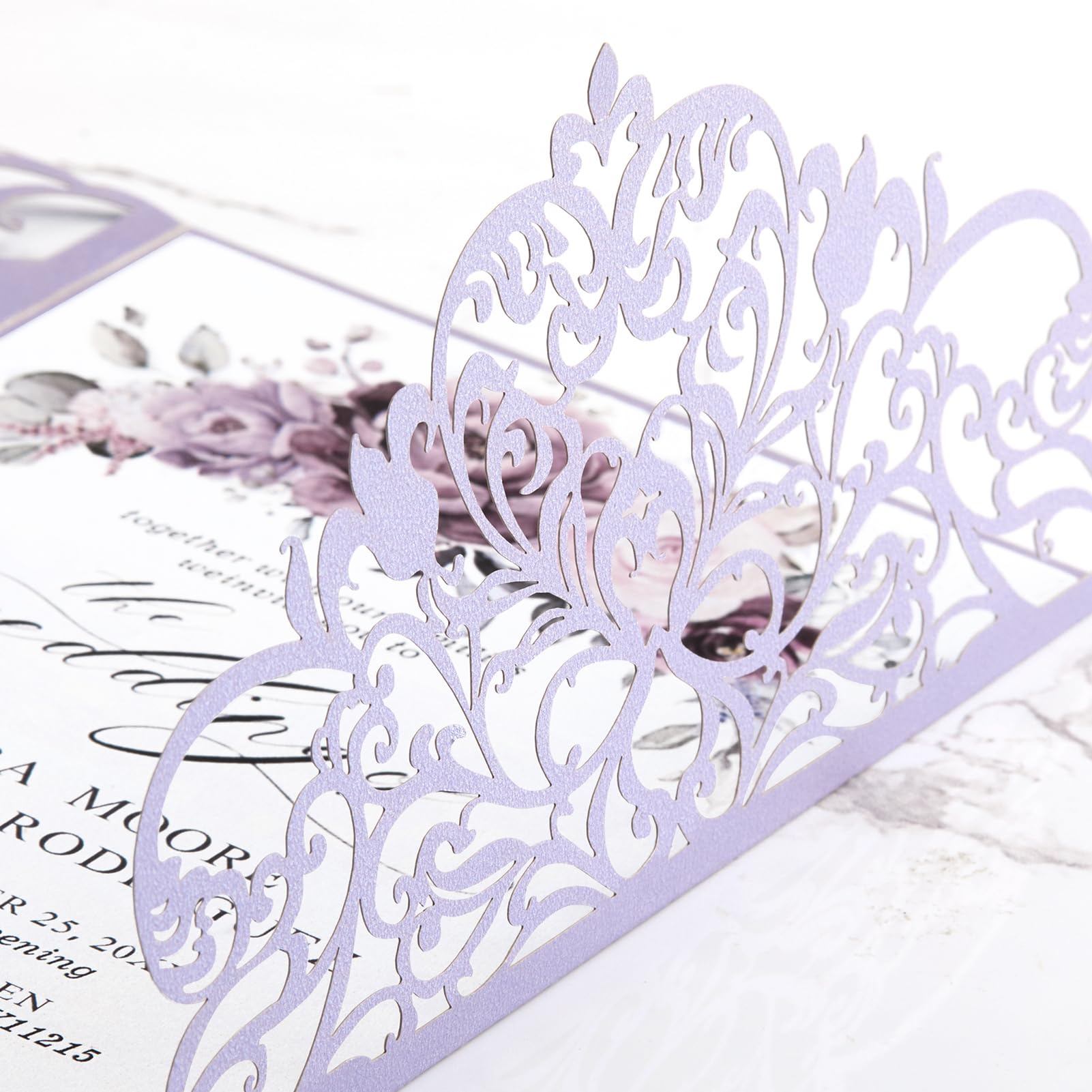 Hochzeitseinladungen mit Umschlägen und RSVP-Karten, lasergeschnitten, Violett, blanko, Hochzeitseinladungs-Set, personalisierte Quinceanera-Karte für Babyparty, Brautparty, Abschlussfeier, 16