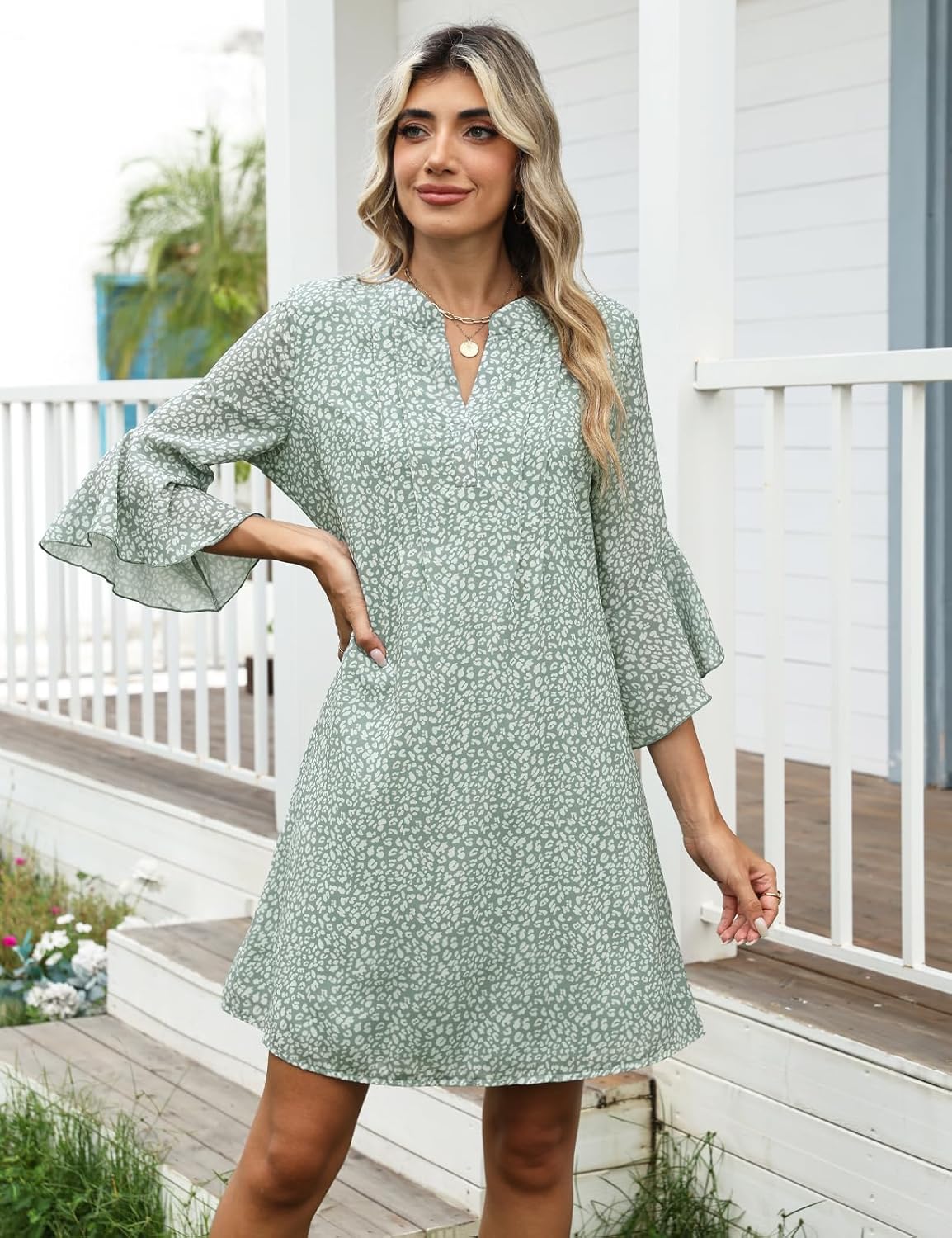 CiCiBird Summer Dresses for Women 3/4 Sleeve V Neck Dress Casual Vacation Clothes - Image 4