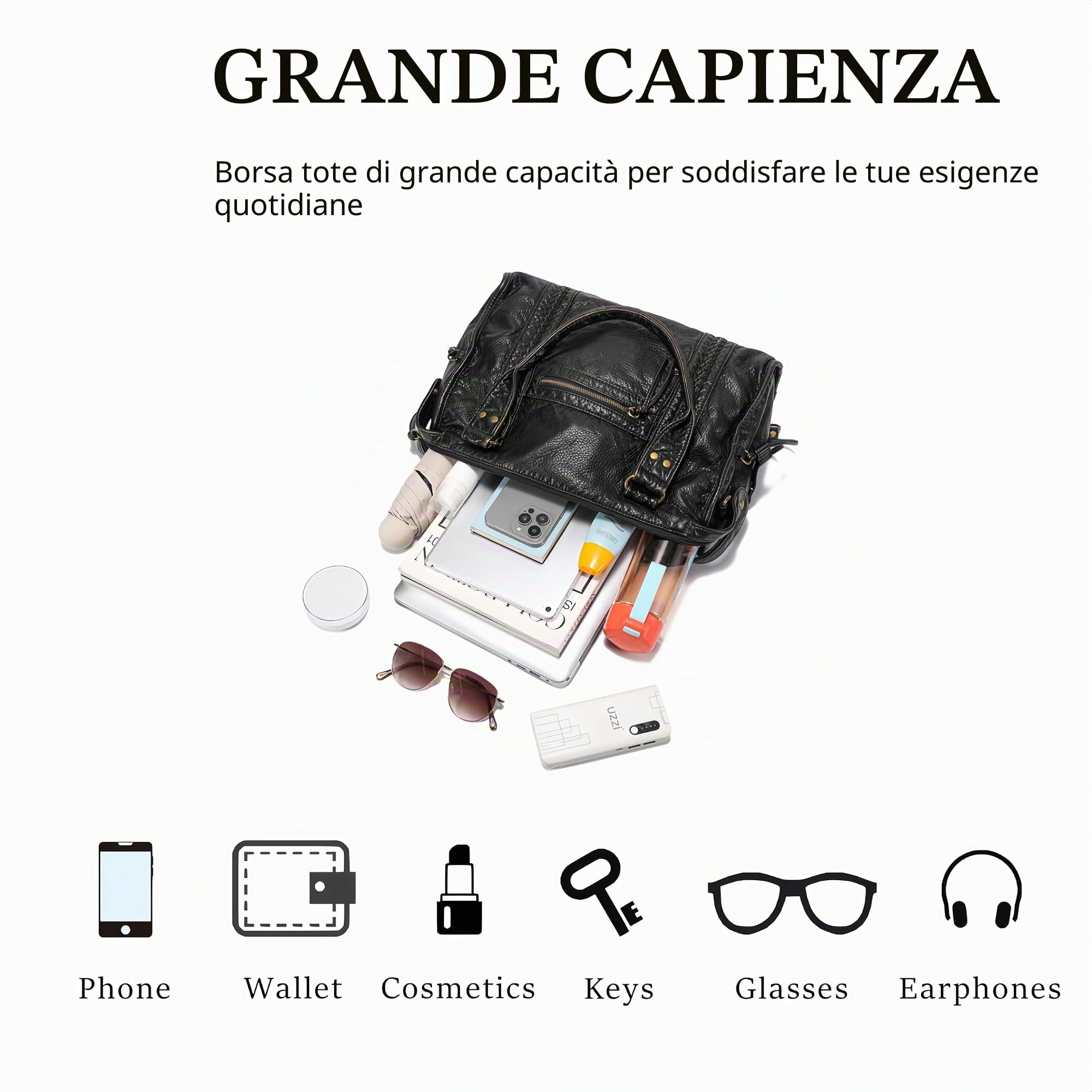 JOLLQUE Rivet Crossbody City Bag per le donne, grande borsa retrò in pelle lavata, borse a tracolla vintage Y2K estive Hobo