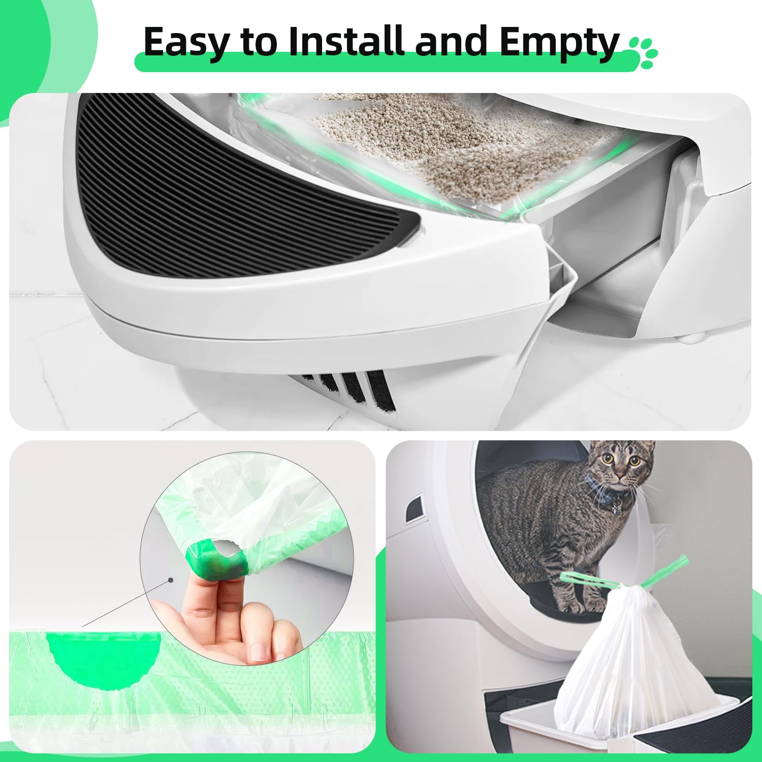 50 bolsas de basura para cajones compatibles con cajas de arena Robot 4 y 3, gruesas y autolimpiables para cajas de arena para gatos, recambio con cordón, resistente, 10-12 galones de