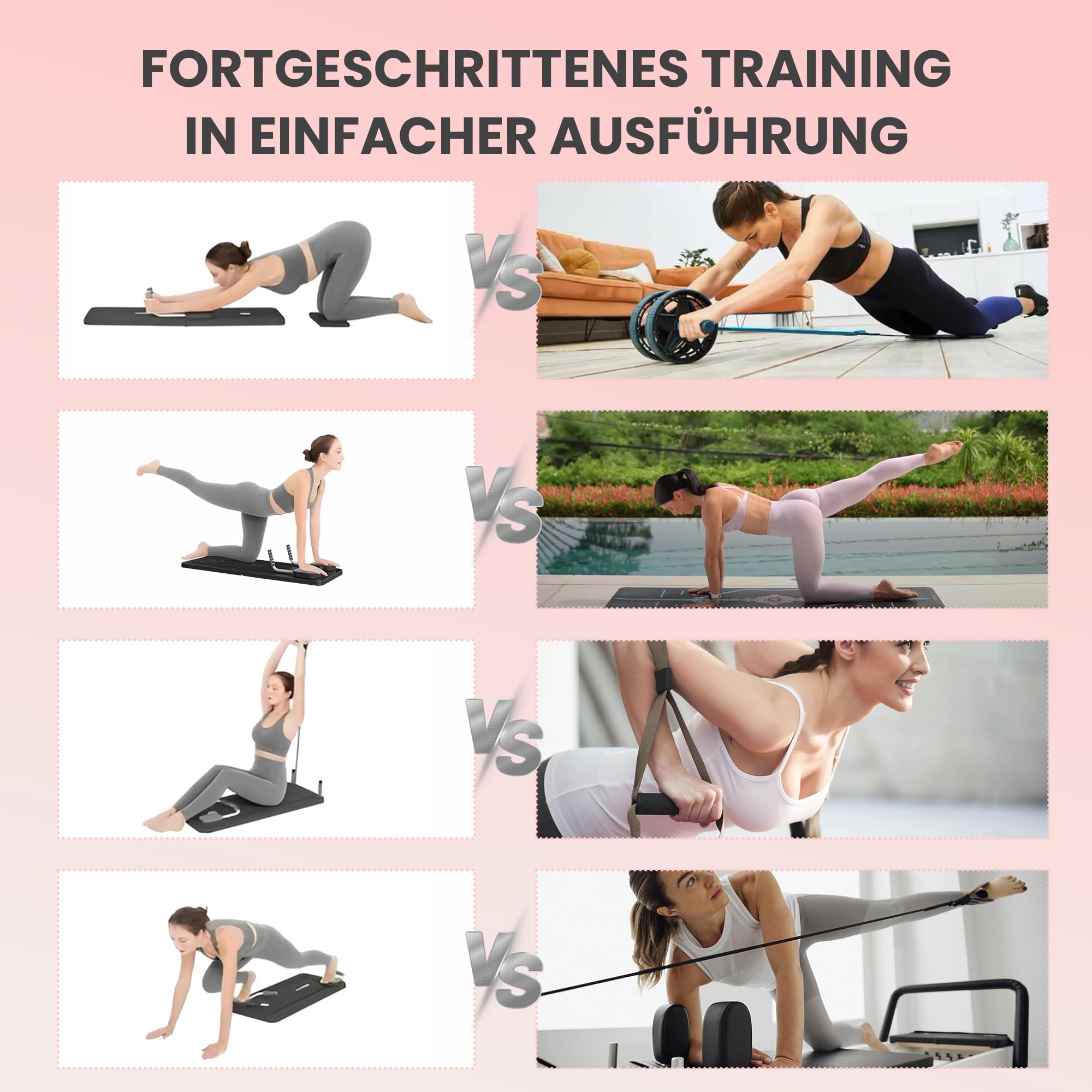 Extralink Pilates Board – Klappbarer Pilates Reformer für Zuhause, Multifunktional, Bauchtrainer mit Widerstandsbändern, Automatischer Rückprall, LCD Timer & Handyhalterung, Kompakt & Stabil
