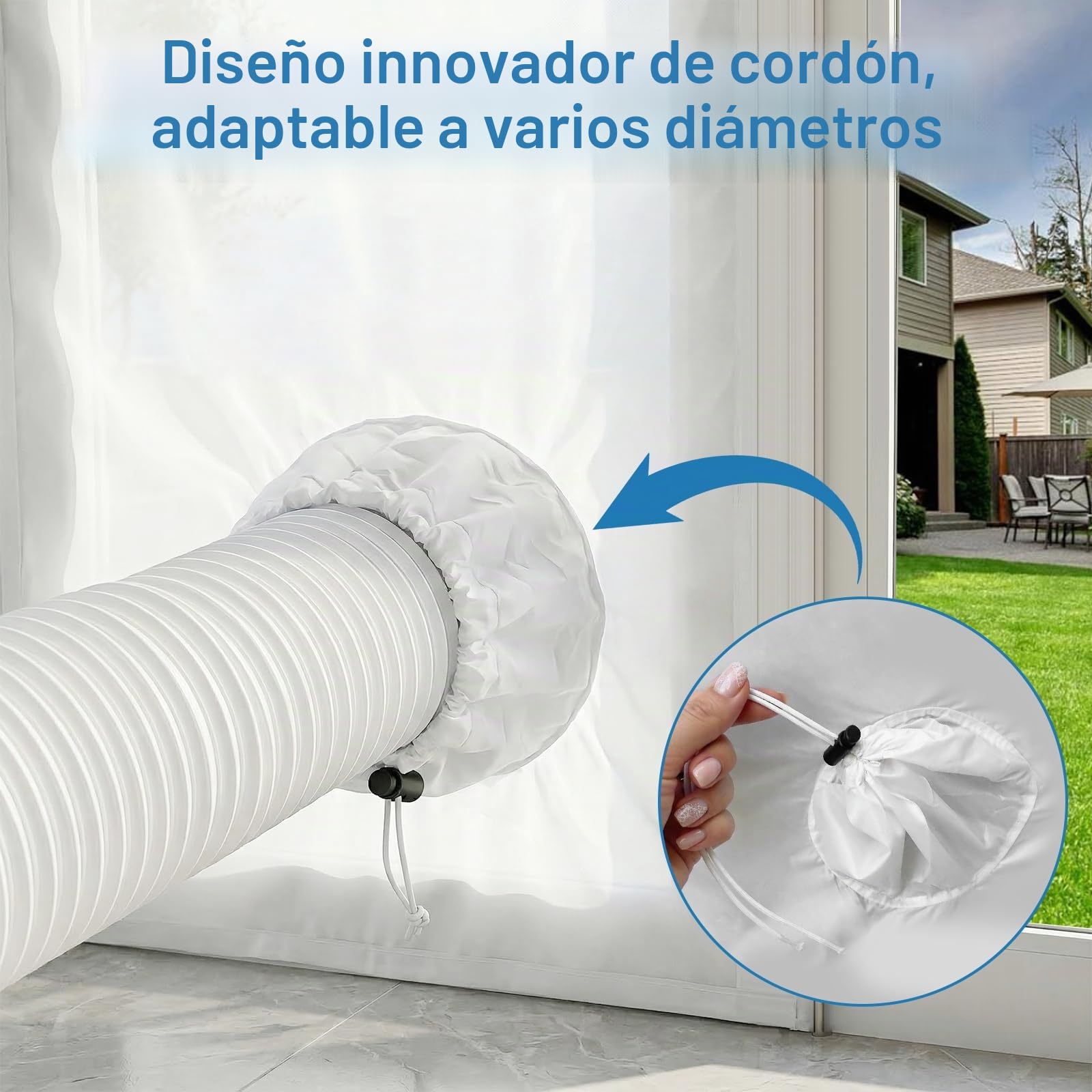 Kit Sellado Ventana Aire Acondicionado 120x240cm + 8M Cinta Adhesiva – Kit Ventana Aire Acondicionado Portátil con Ojal de Cordoncillo para Kit Puerta Corredera Aire Acondicionado Portátil