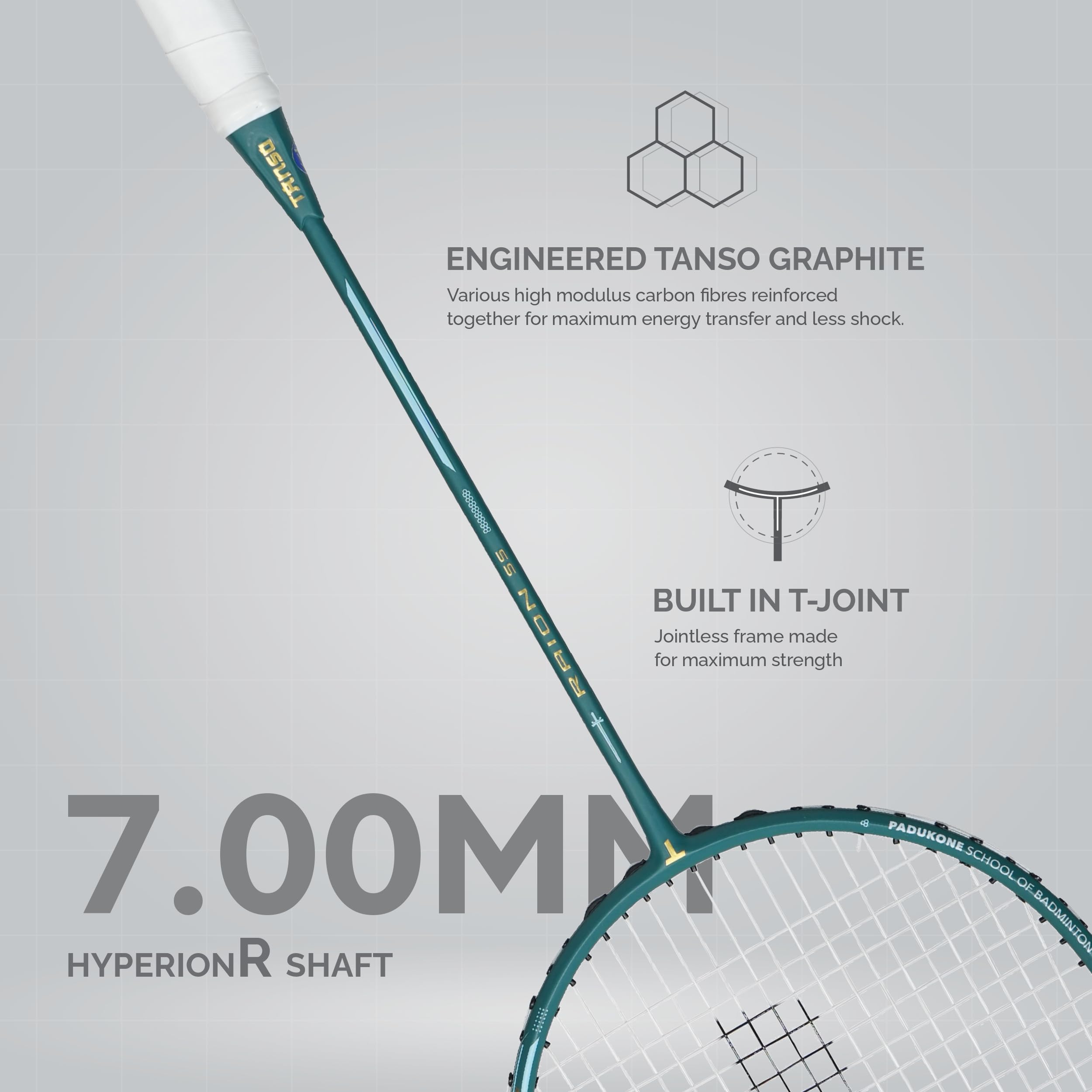 TANSO Raion SS Strung Badminton Racket (34 Lbs Tension, Recommended by Padukone School of Badminton, 77 Grams Ultra Light Weight Full Carbon Fiber with Premium Strings and Full Racquet Cover)