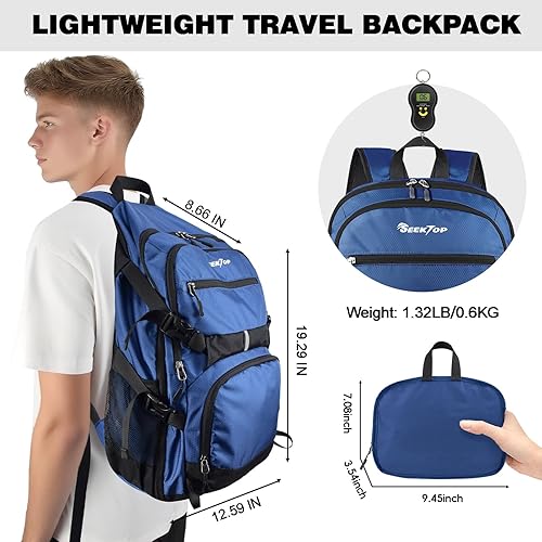 Miniatura 6 de Seektop Mochila de senderismo plegable de 40 L para mujeres y hombres, mochila de viaje ligera para llevar en el trabajo, negocios, ocio y trabajo