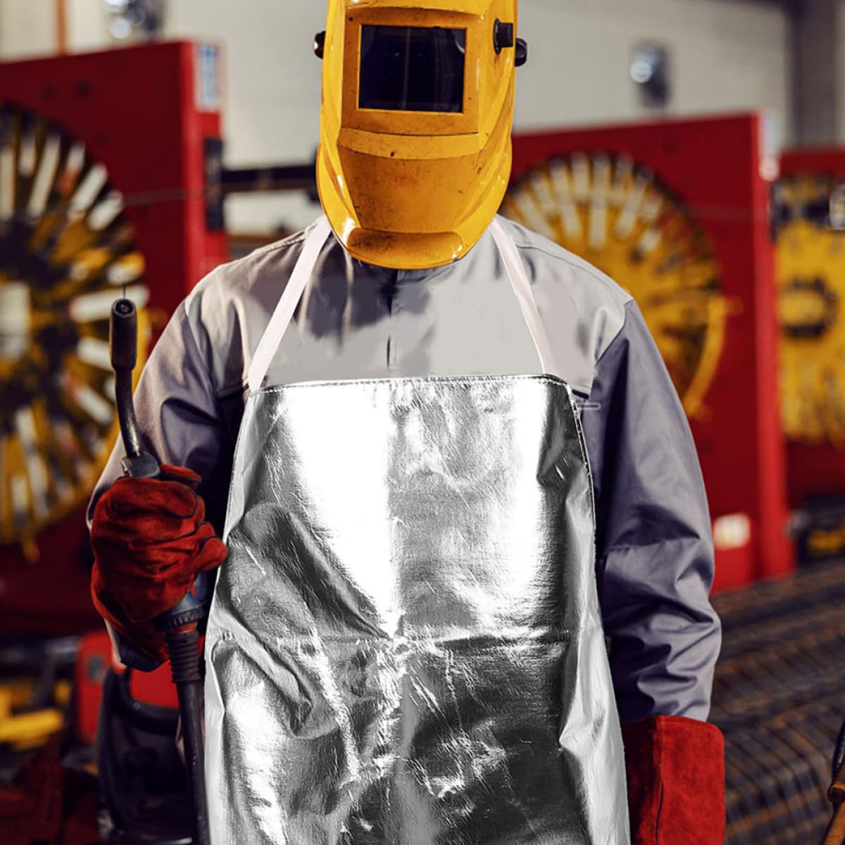 Zerodeko Hitzebeständige Aluminiumfolie Schürze Feuerfeste Arbeitsschutzschürze mit Reflektierender Aluminiumschicht Verstellbar Langlebig für Industrie Schweißen und Haushaltsschutz