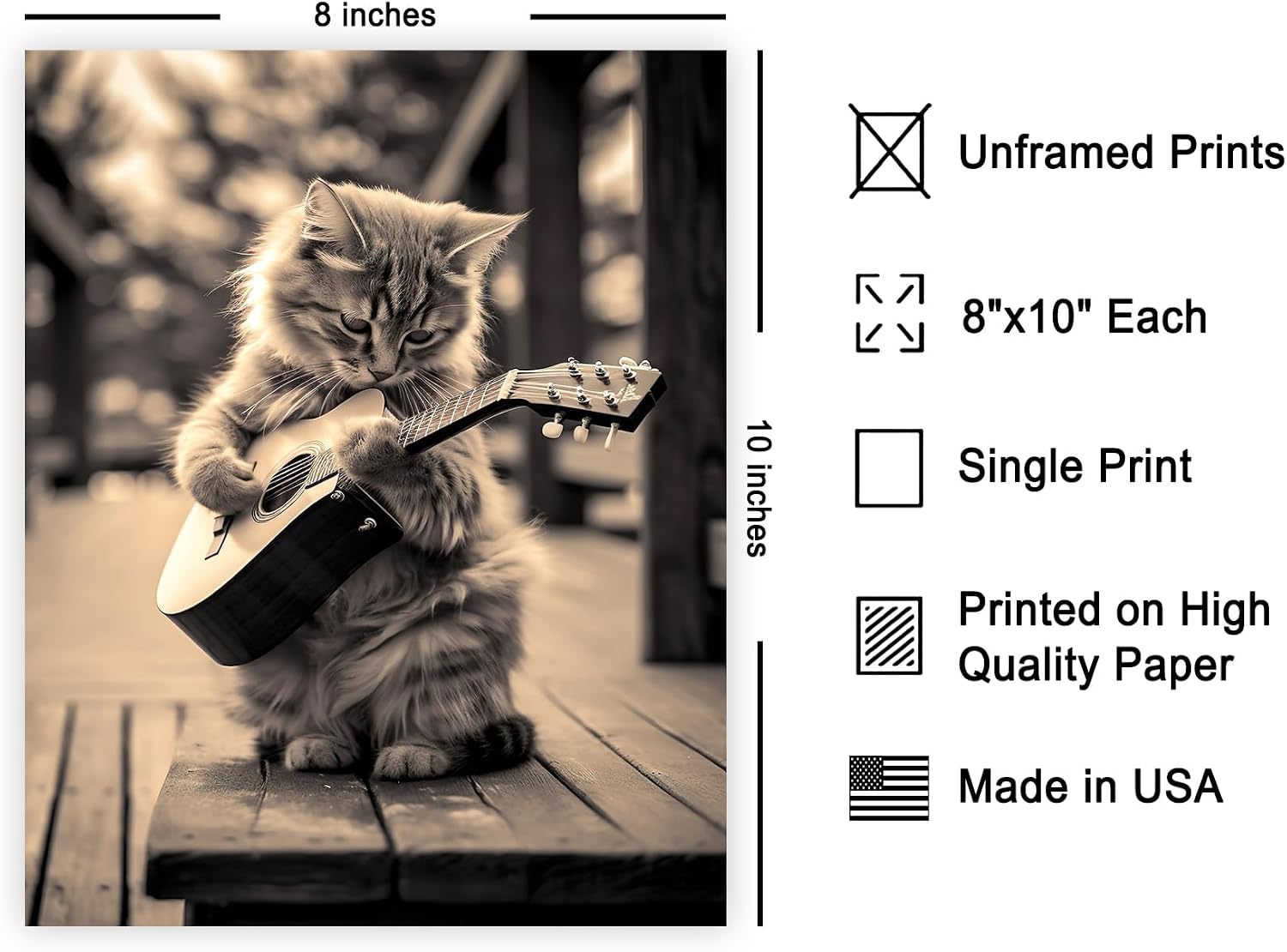 Poster Master Cat Poster - Cats Playing Guitar Print - Photography Art - Music Art - Gift for Men, Women & Animal Lover - Funny Decor for Bedroom, Living Room, Dorm or Office - 8x10 UNFRAMED Wall Art