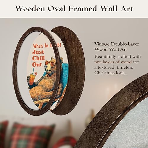 Miniatura 7 de Wheatwin Relax Bear Oval Wall Art  Retro Animal Print for Living Room Decor, Funny Chill Vibes Lounge Artwork, Rustic Cabin Wall Decorations for