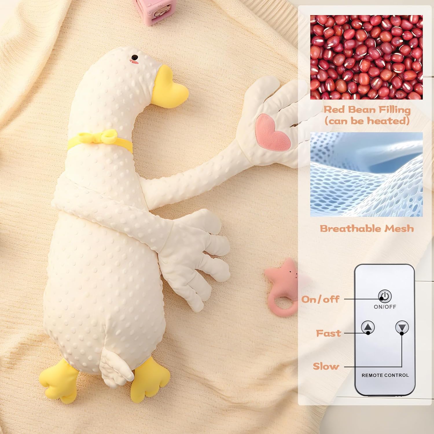 LiKiLiKi Giant White Goose Large Plush Doll, Automatic Patting Stuffed Animal, Soft Minky Fabric Cuddly Toy, Oversized Cozy Plush Figure for Home Decor & Daily Companion (Swan)