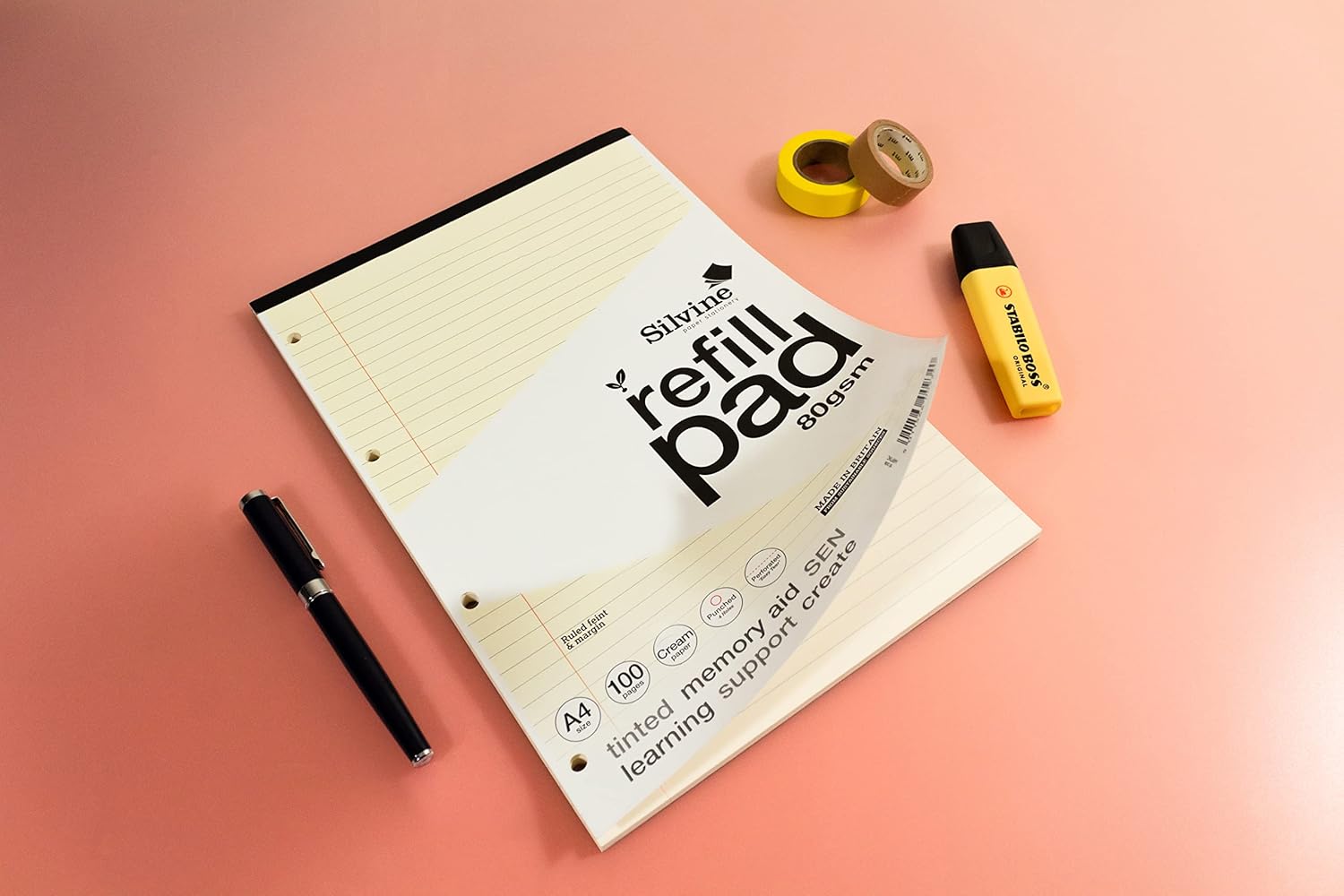 Silvine A4 Cream Paper Dyslexia Refill Pad - Lined with Margin (100 Pages)