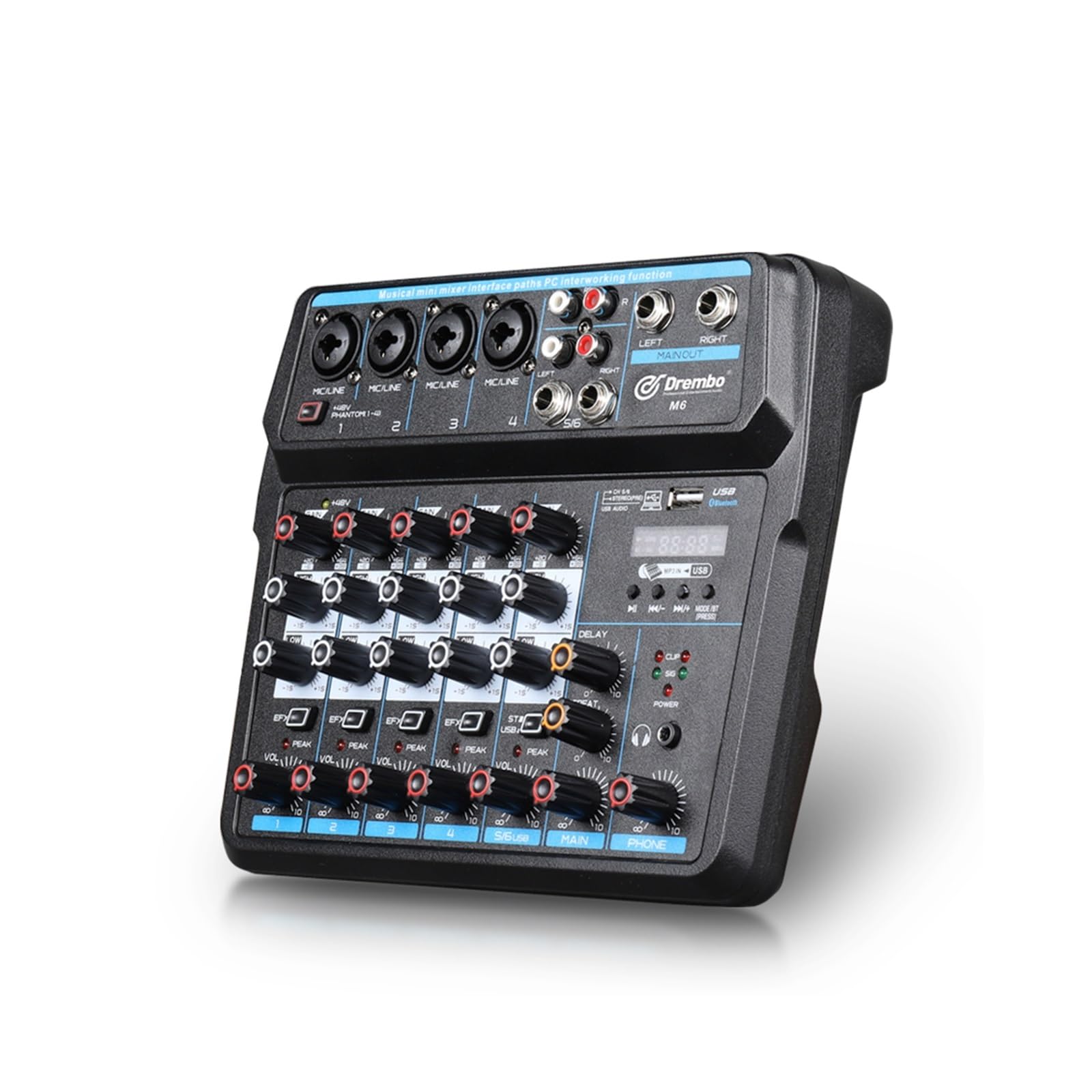 Mikser audio Mikser DJ M4 M6 Aduio z kartą dźwiękową Bluetooth do nagrywania na komputerze, mikrofonem i interfejsem do miksowania instrumentów(6 Channels)