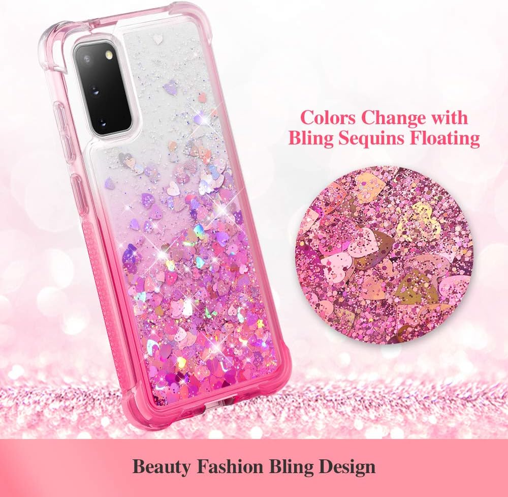 Ruky Samsung Galaxy S20 5G Case, [Not Fit Galaxy S20 FE] Full Body Glitter Bling Liquid Heavy Duty Bumper Shockproof Protective Girls Women Phone Case for Samsung Galaxy S20 5G 6.2", Gradient Pink