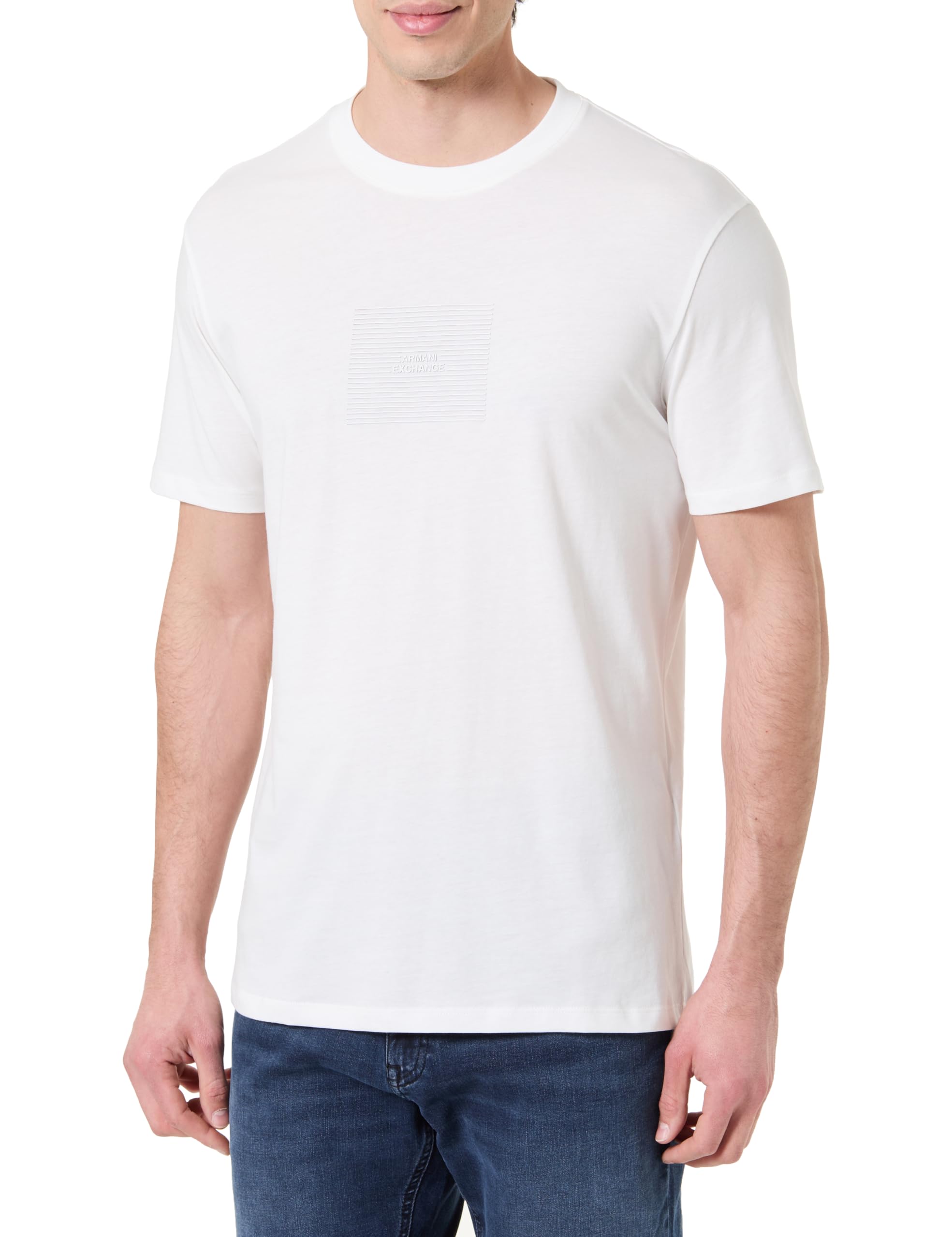 Armani Exchange Men's Plain 3D Printed Front Logo T-Shirt, Off White, S