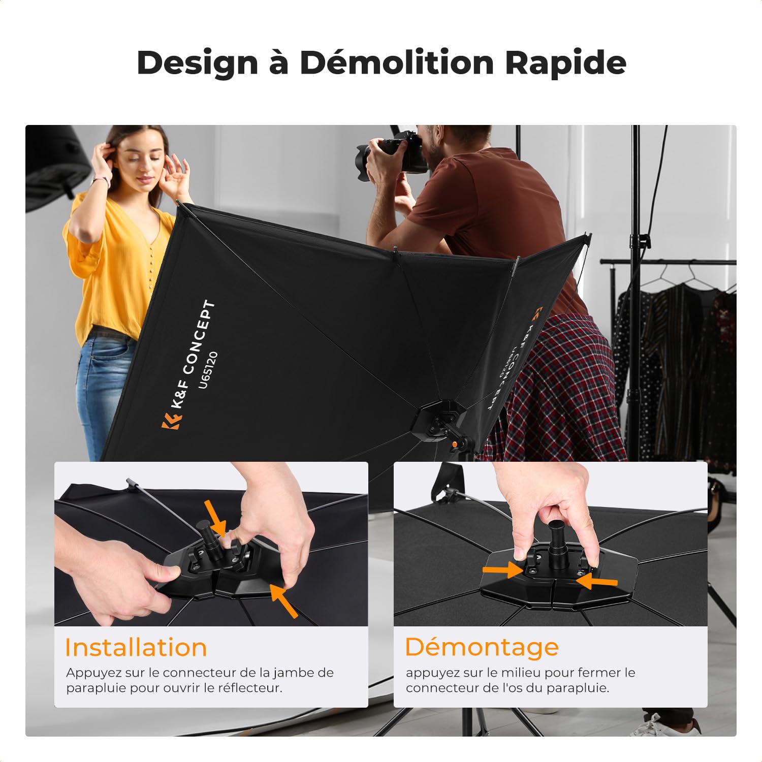 K&F CONCEPT Réflecteur incurvé, réflecteur Pliant à Ouverture Rapide avec Support et Sac de Transport, diffuseur de Photographie en Forme de U de 48x26''pour Les Portraits en Studio