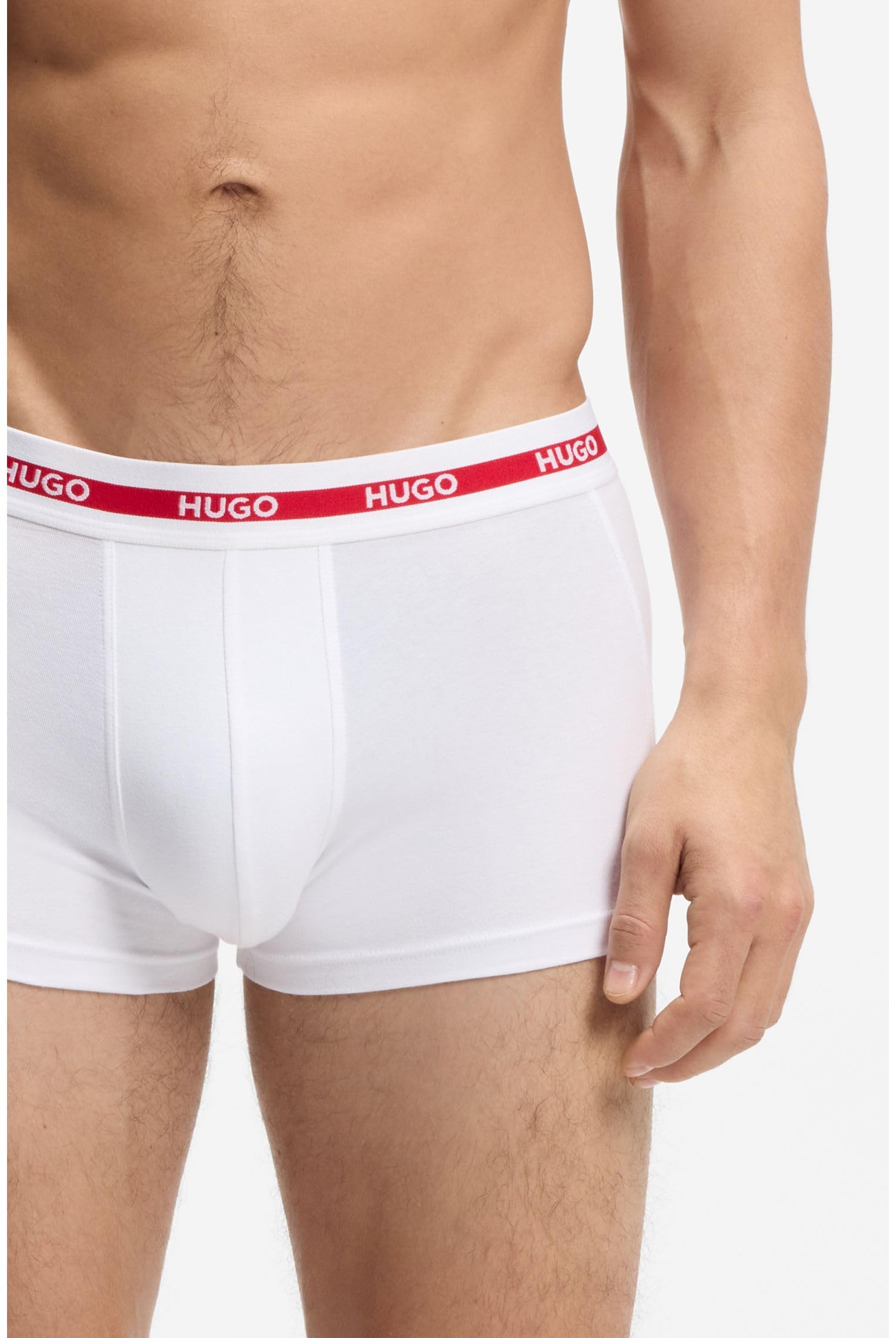 HUGO Męskie bokserki Trunk Triplet Planet, trójpak, ciasno przylegające bokserki ze stretchu i bawełny z logo na ściągaczu, Open White120, XL