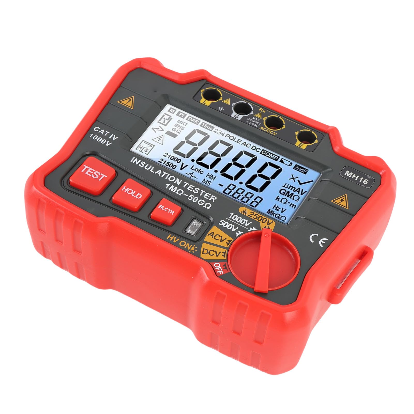 YDuupxe Probador de Resistencia de Aislamiento Digital Megóhmetro ABS Probador de Alto Voltaje de 2500 V con Verificación de Voltaje Precisa Apagado Automático Carcasa de Silicona para Prueba de