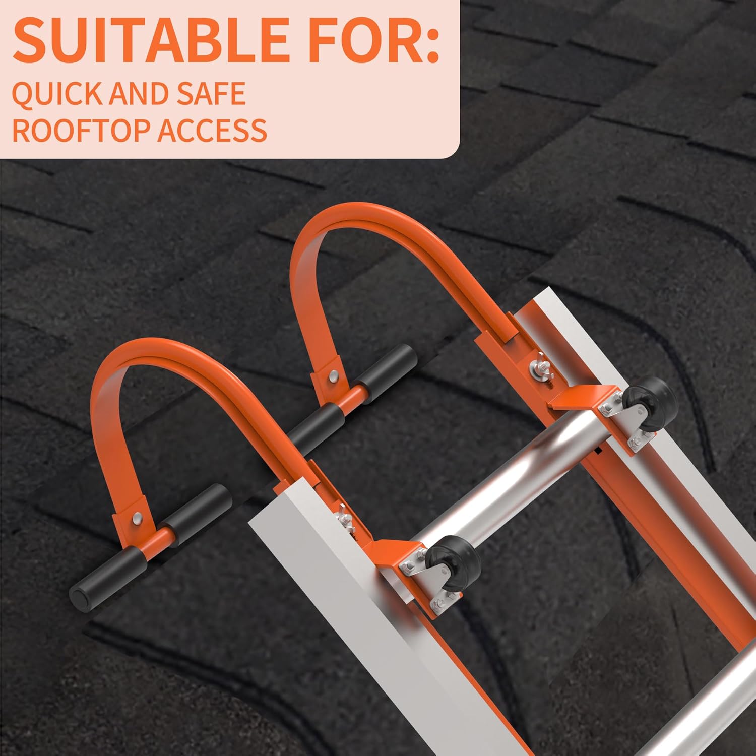 Ladder Roof Hook 2 Pack with Wheel Heavy Duty Steel Ladder Stabilizer, Roof Ridge Extension, Wheel Rubber and Rubber Grip T-Bar for Damage Prevention, for Damage Prevention,Able to Bear 500 Pounds
