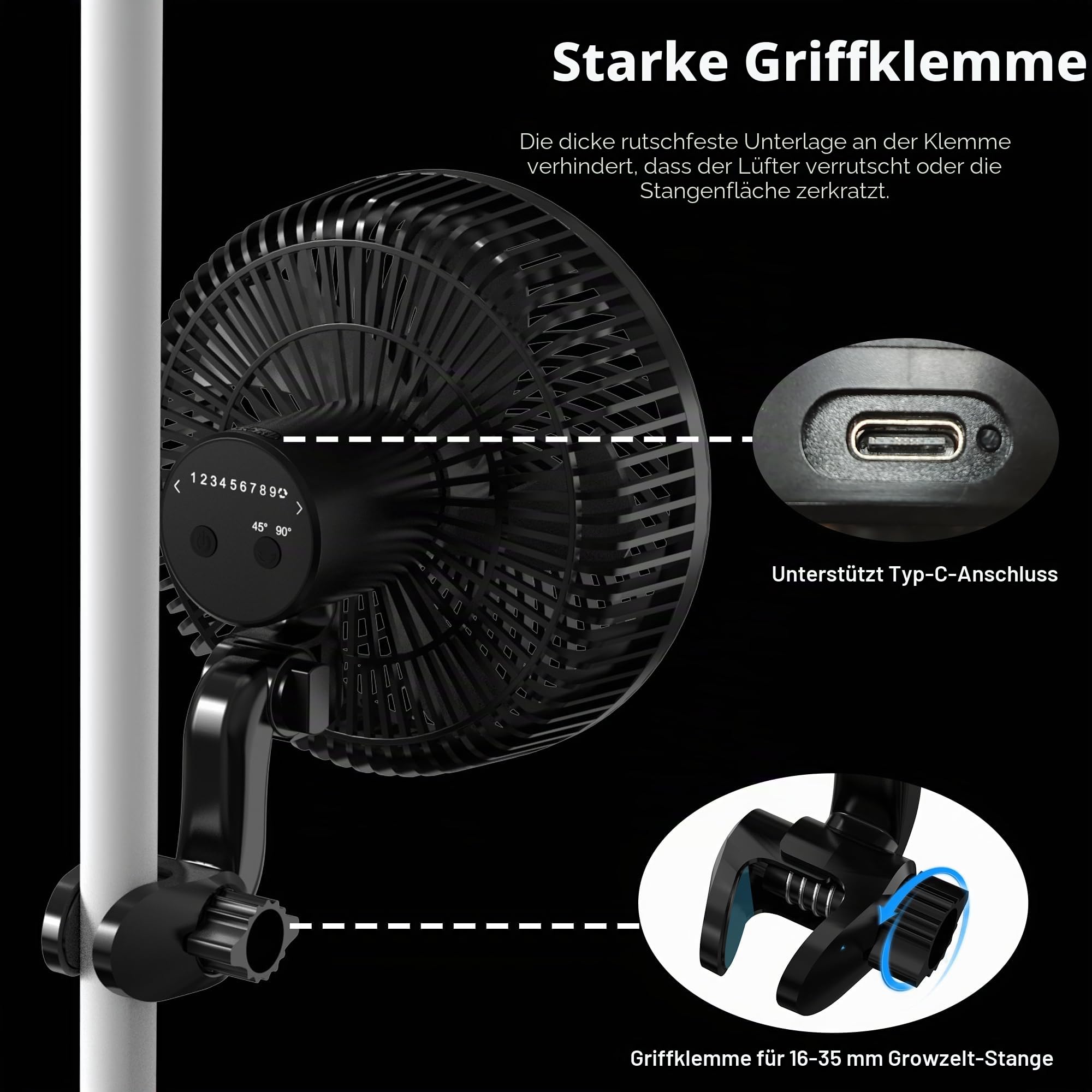 Aygrochy 9W Grow Ventilator mit Clip, EC-Motoren Grow lüfter mit 10-Geschwindigkeiten, IP-44 Schutzart wachsen Clip-on-Lüfter für Zelt,Leiser Lüfter für Umluft und Kühlung im Indoor Growbox Growzelt