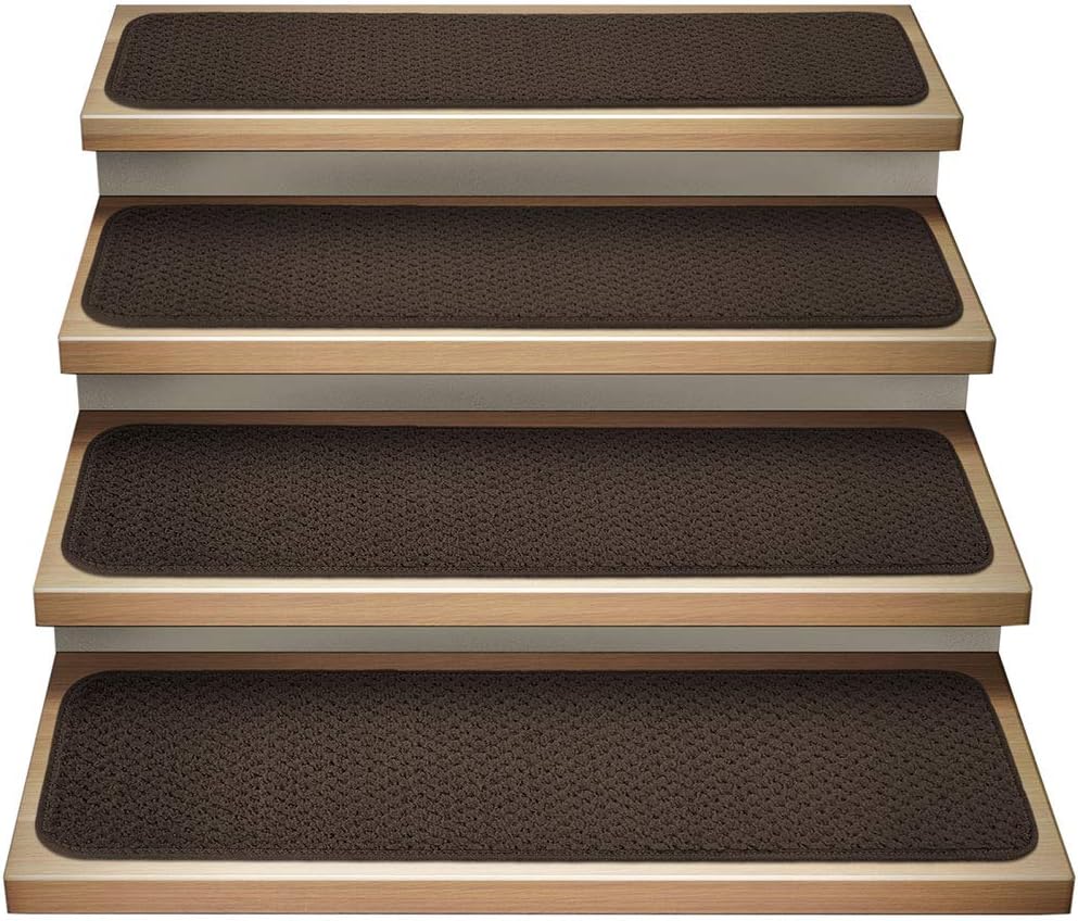 House, Home and More Set of 12 Attachable Indoor Carpet Stair Treads - Chocolate Brown - 8 Inches X 30 Inches