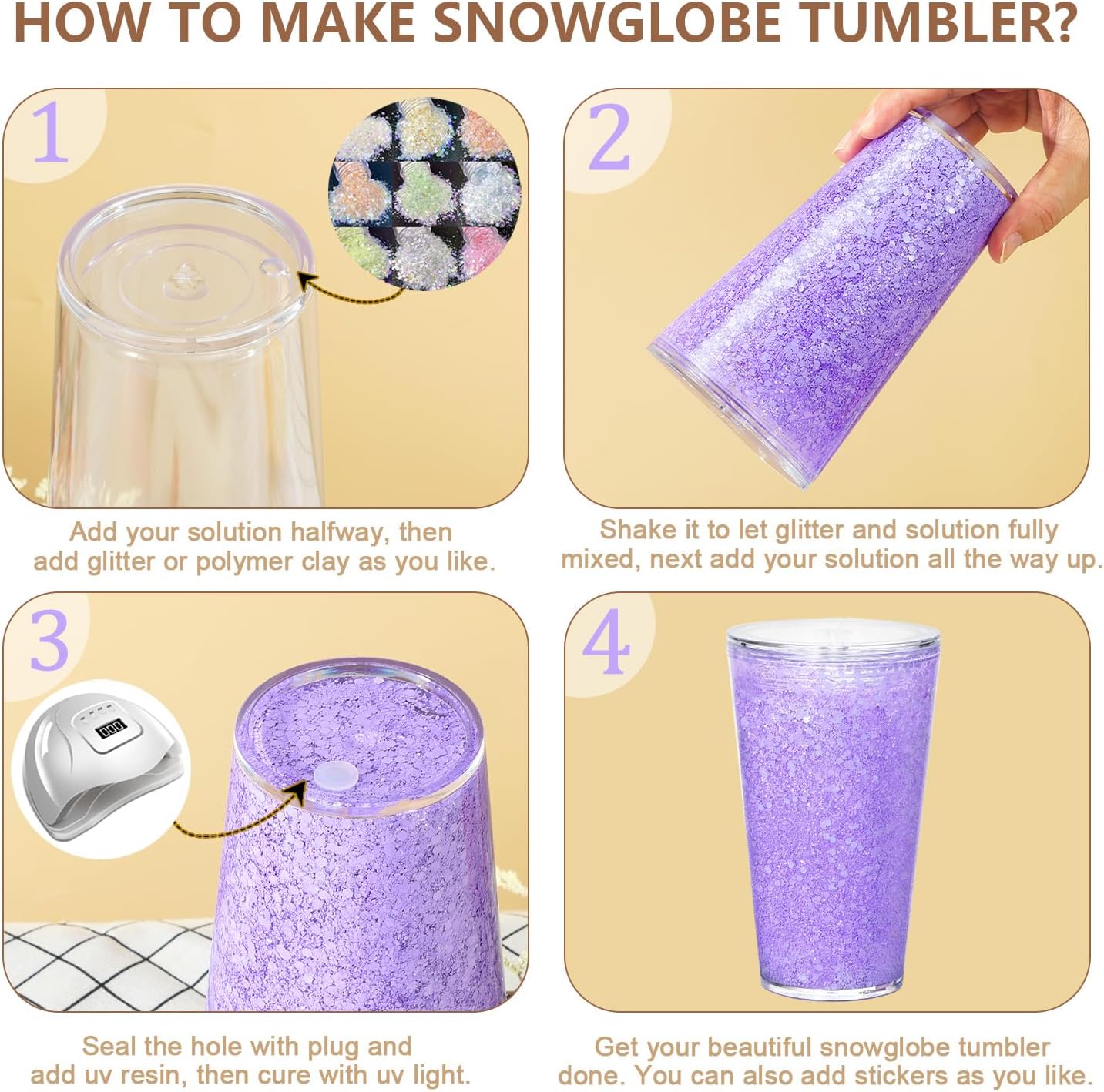 16 Oz Acrylic Kids Snowglobe Tumbler, 8 Pack Pre-Drilled Double Wall Plastic Snow Globe Cup for Glitter Snow Globe Diy - Image 6