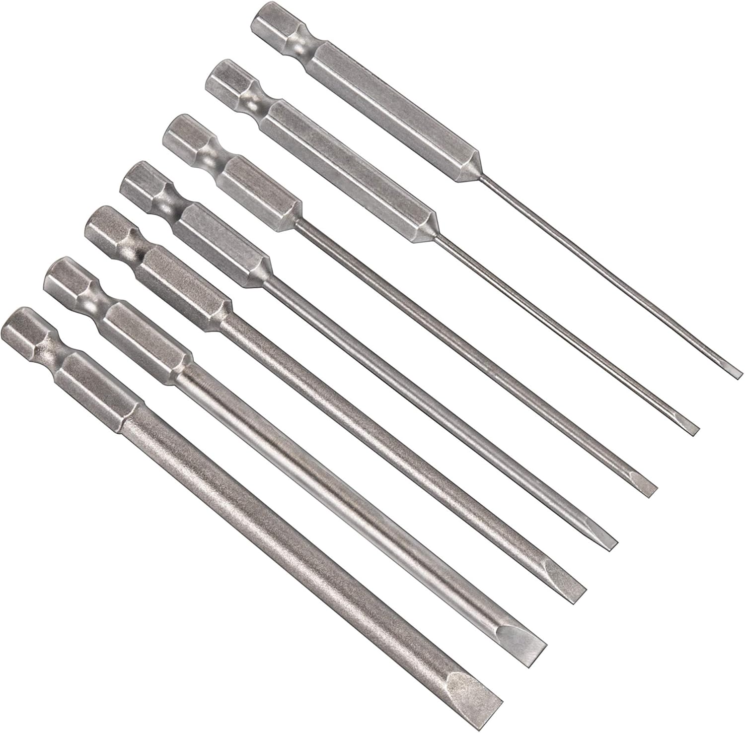 Rocaris 7 Pack Flat Head Slotted Tip Screwdriver Bit Set 100mm/4 inch Long Magnetic - 1/4 Inch Hex Shank