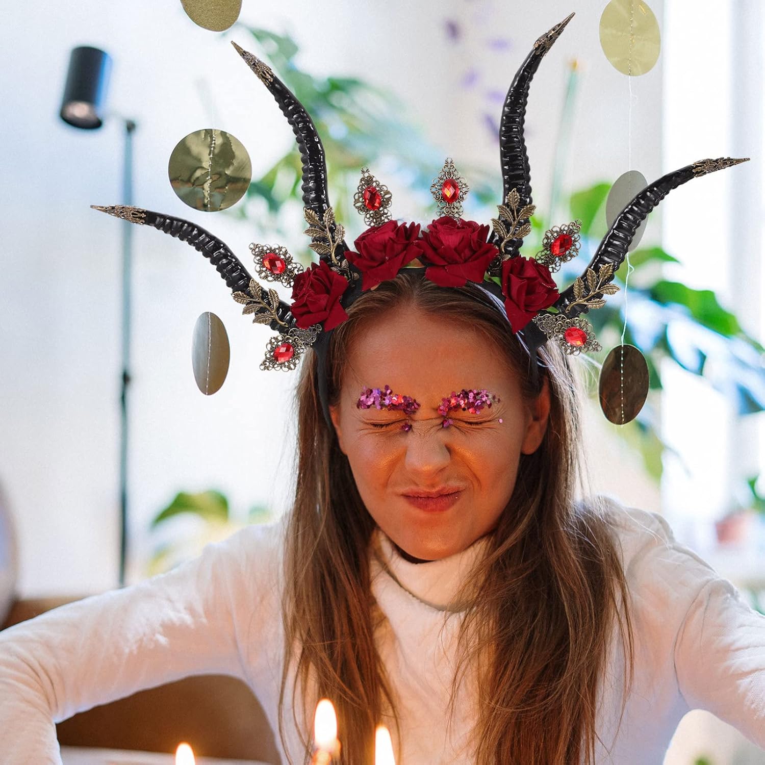 Devil Horn Headdress Gothic Antelope Horn Headband for Halloween Party Cosplay Festival Photo Props