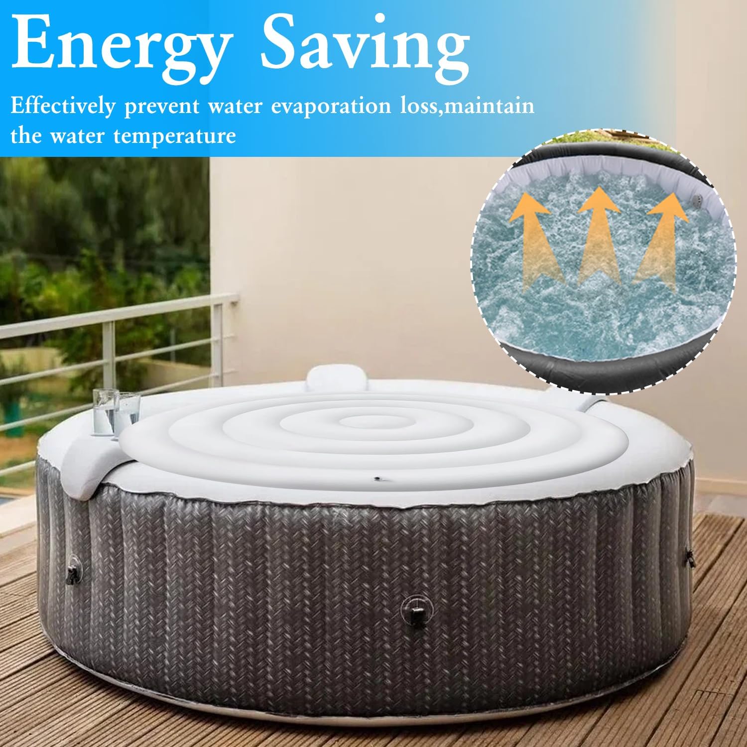 4.5 FT Inflatable Hot Tub Cover,Energy Saving Lid for Round Hot Tub,Outdoor Inflatable Hot Tub,Inflatable Insert Insulated Lid Replacement