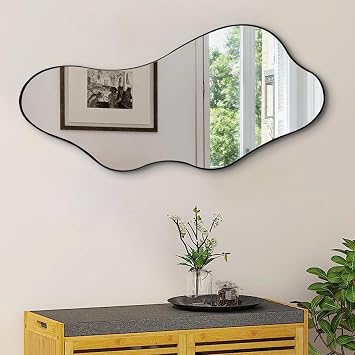Irregular Wall Mirror, 40"x18" Asymmetrical Mirror with Metal Frame, Modern Organic Shape for Living Room Bedroom Hallway Entryway, Horizontal or Vertical Hanging