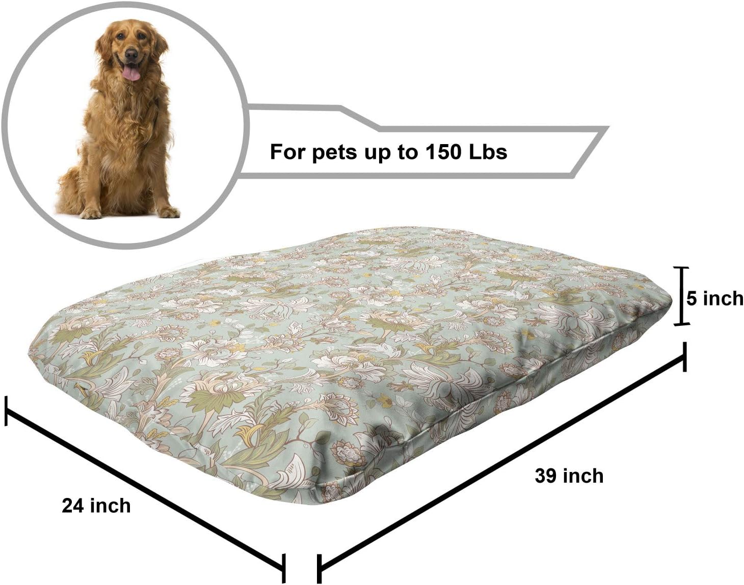 review Lunarable Peony Pet Bed, Meadow Flourishing Bouquets Gardening Soft Toned Blossoming Nature Rural, Chew Resistant Pad for Dogs and Cats Cushion with Removable Cover, 24