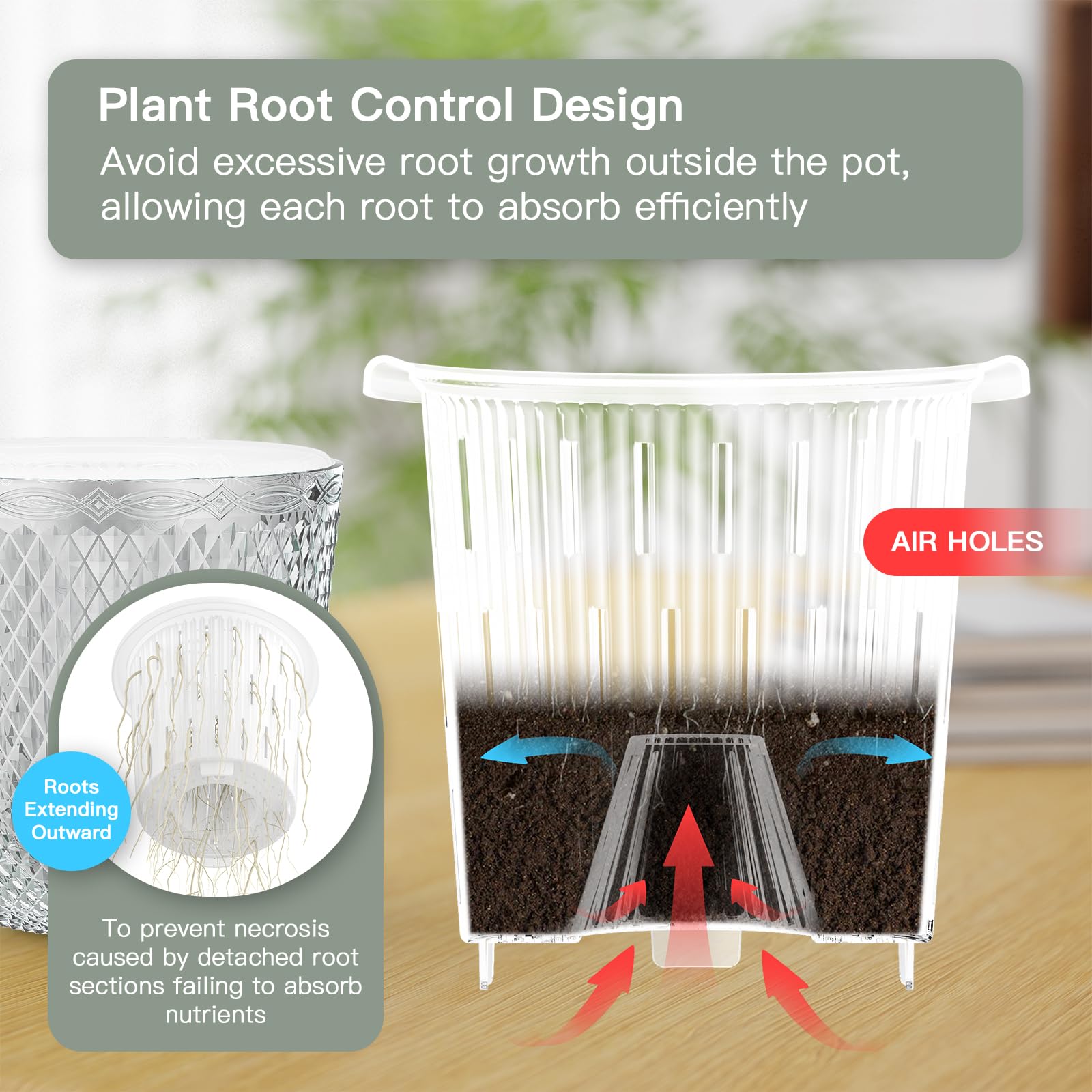 QCQHDU Lot de 2 pots de fleurs suspendus à arrosage automatique de 18 cm pour plantes d'intérieur avec trous de drainage et 3 chaînes de crochets pour jardin et maison (transparent)