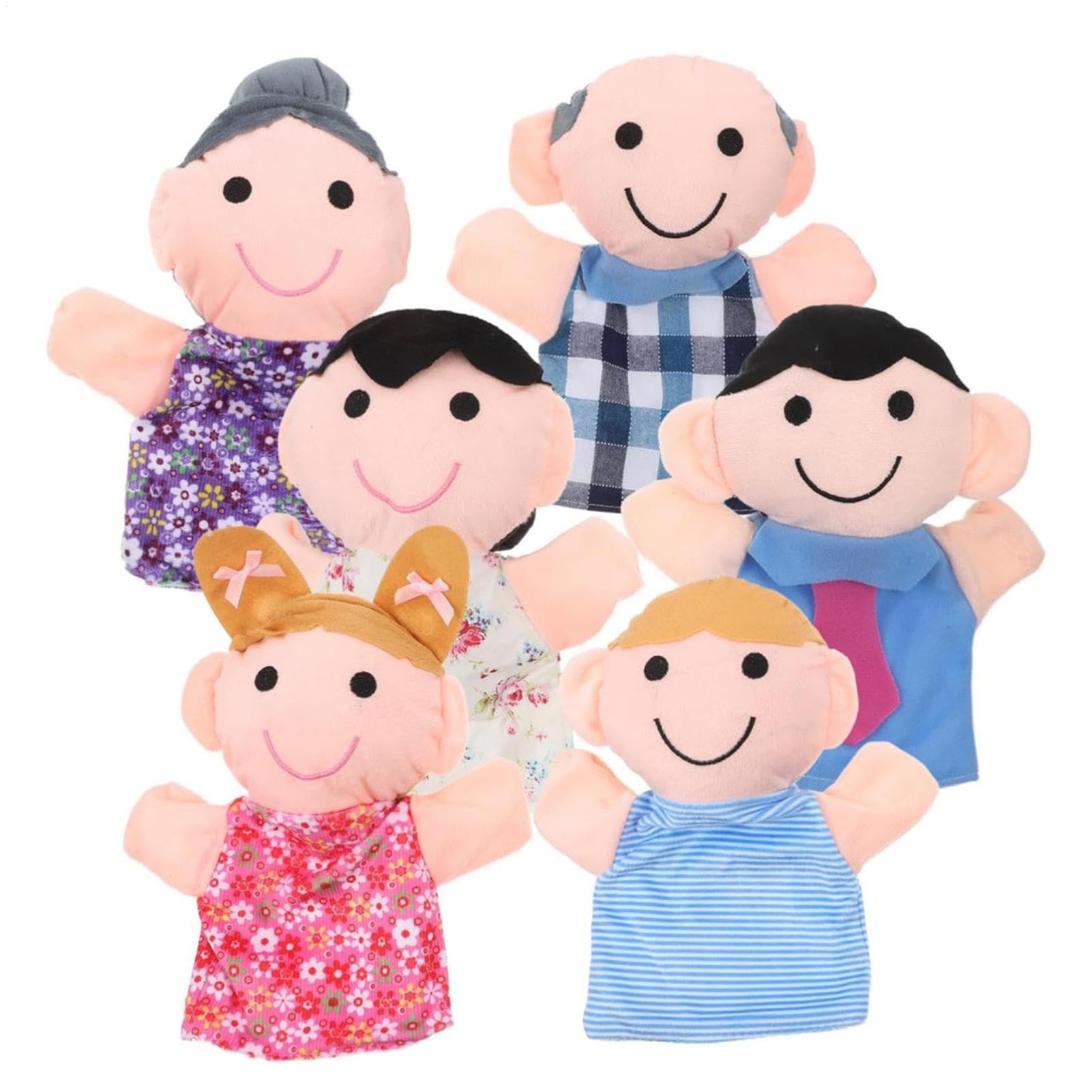 Set di 6 burattini a mano in stile familiare, burattini a mano per bambini, morbidi pupazzi in peluche, set di burattini a mano per i membri della famiglia, per raccontare storie, insegnare